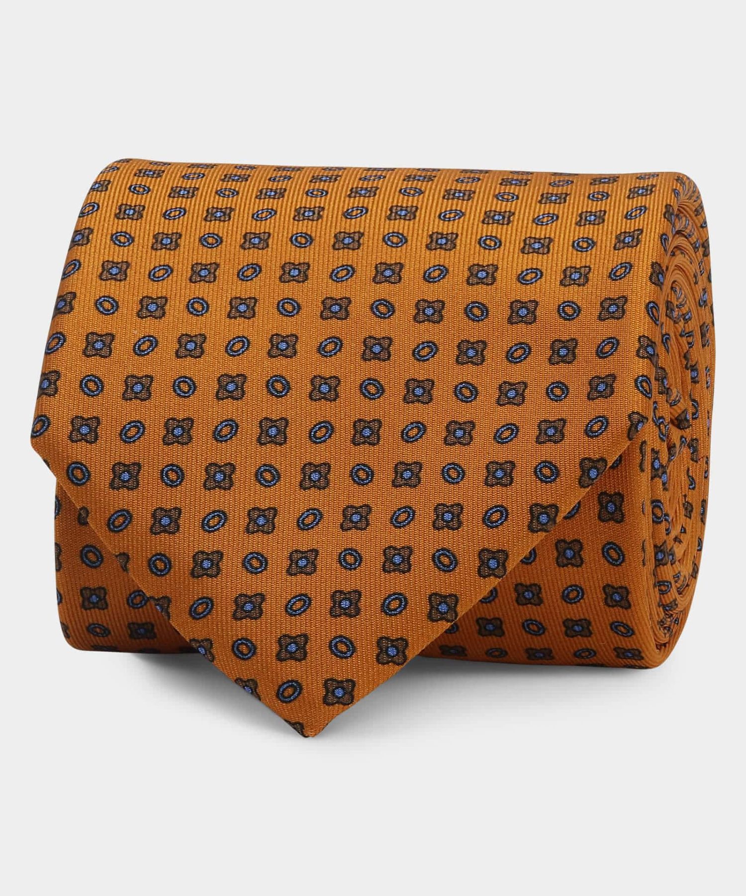 Small-Retro-Ovals-Printed-Silk-Orange-Tie
