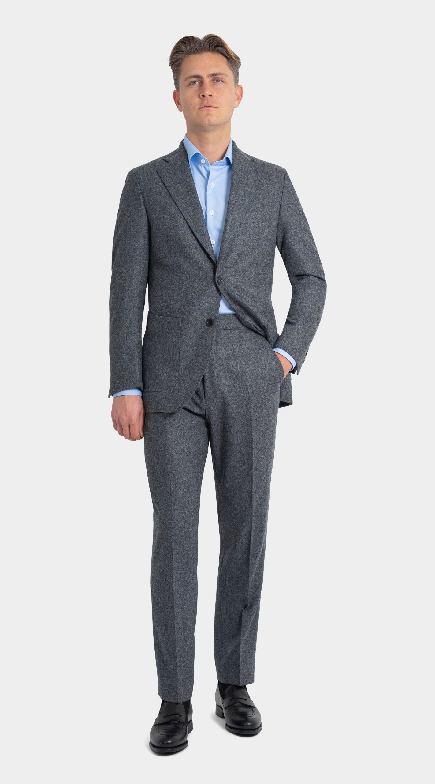 1 grey heavy flannel suit