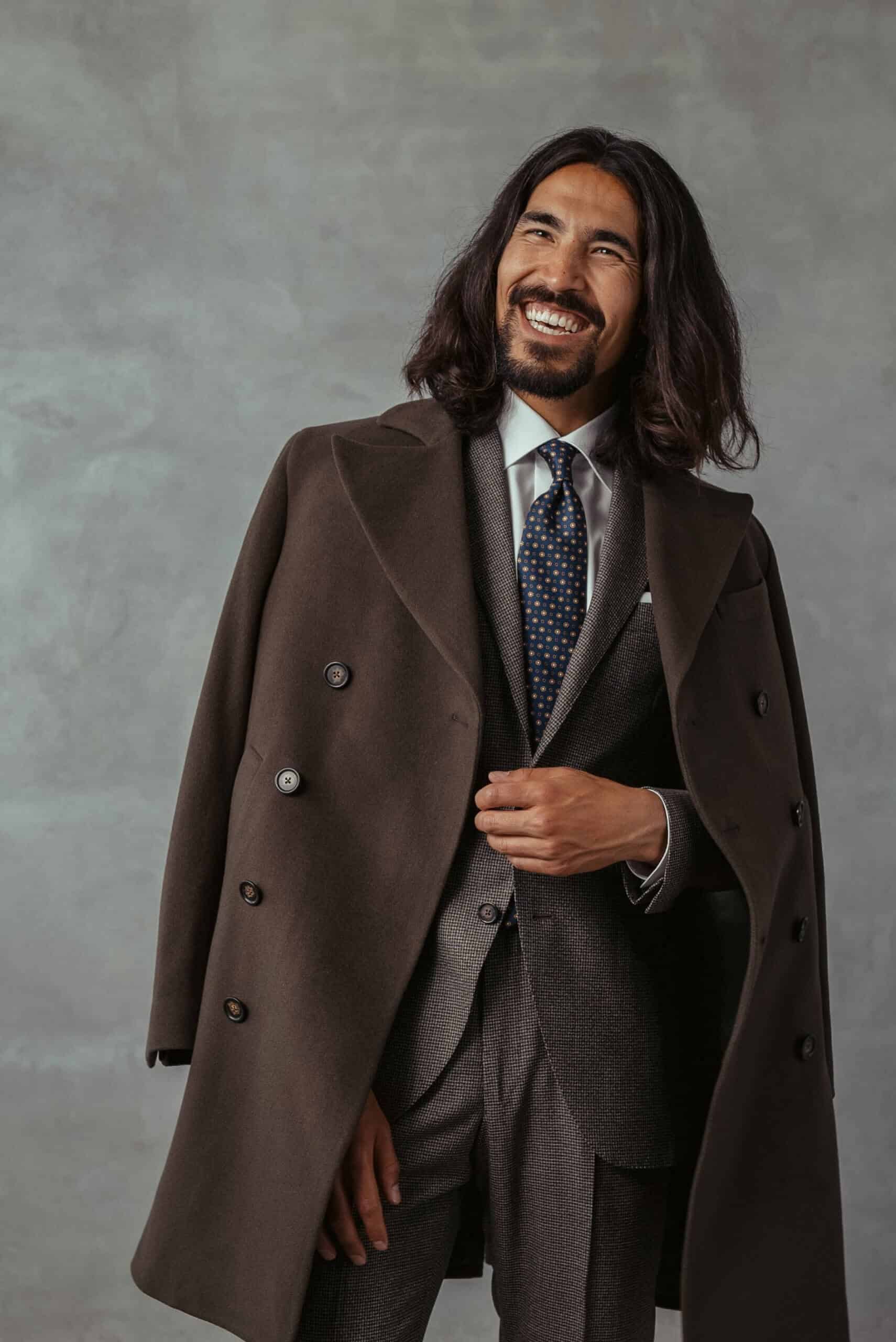 olive wool and cashmere overcoat