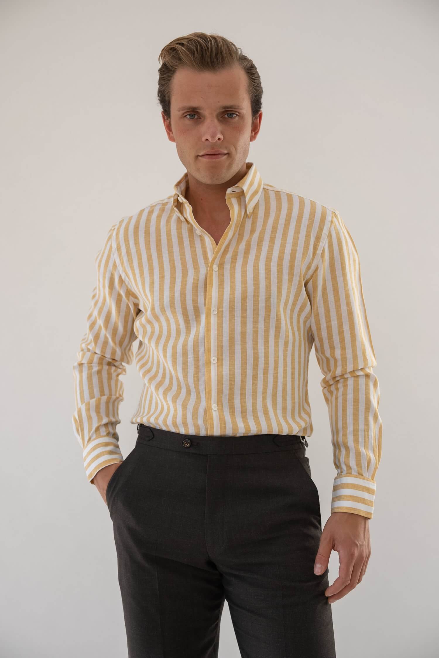 White_Yellow Butcher Stripe Linen shirt