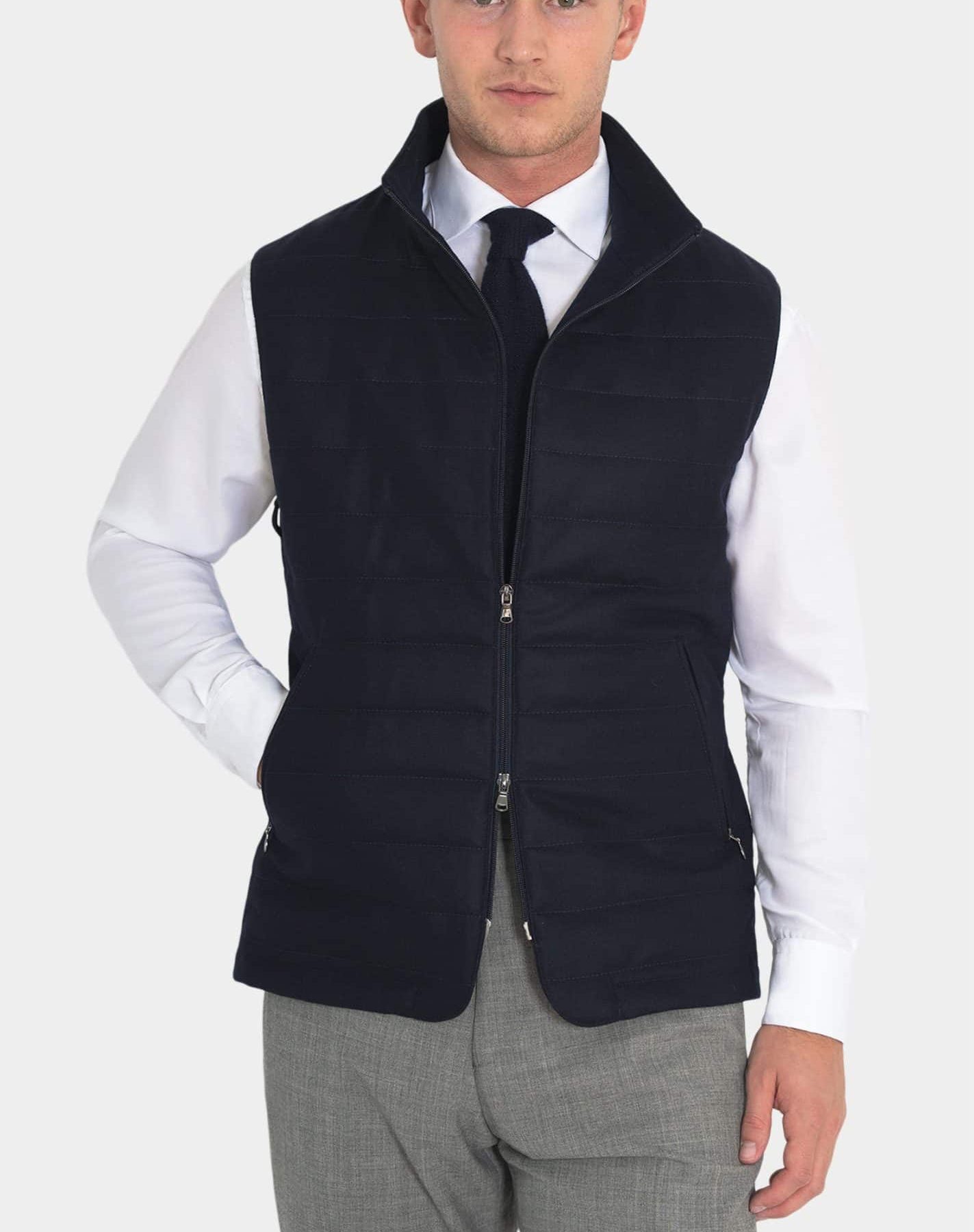 Dark blue heavy flannel bodywarmer