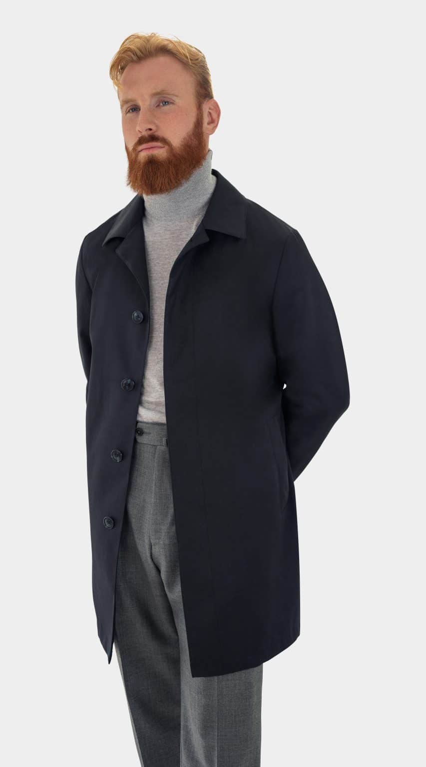 Navy Russet Windowpane Wool Car Coat