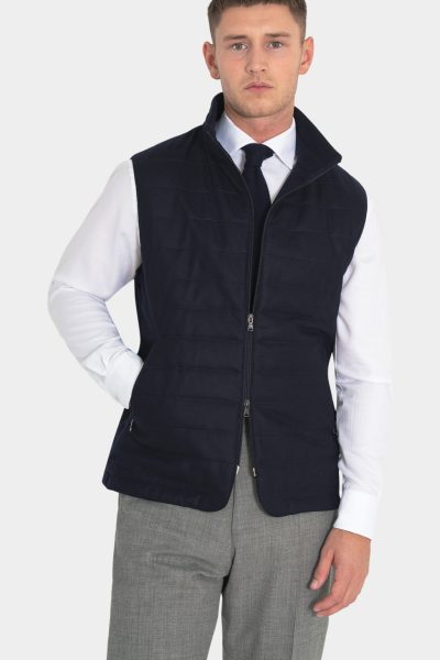 Custom made dark blue heavy flannel bodywarmer