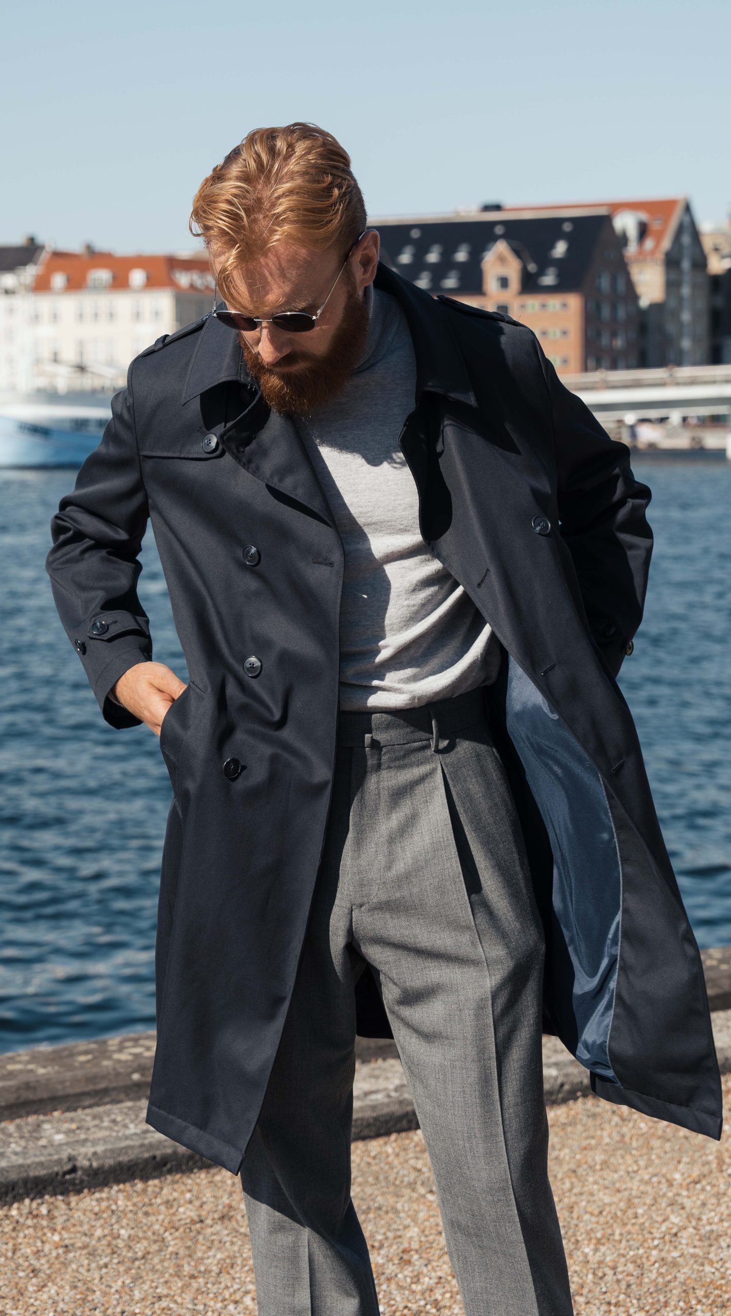 Navy Trench Coat i Vandafvisende Twill Mond Mond