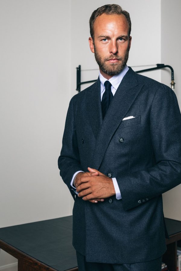 charcoal grey flannel suit, work by Andreas Weinas and made by mond of copenhagen