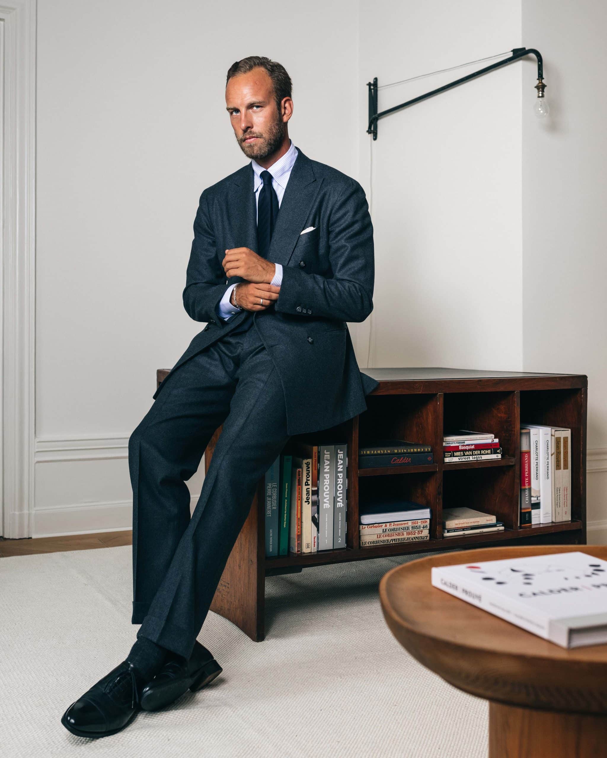 Dark grey flannel suit, work by andreas weinas and made by mond of copenhagen