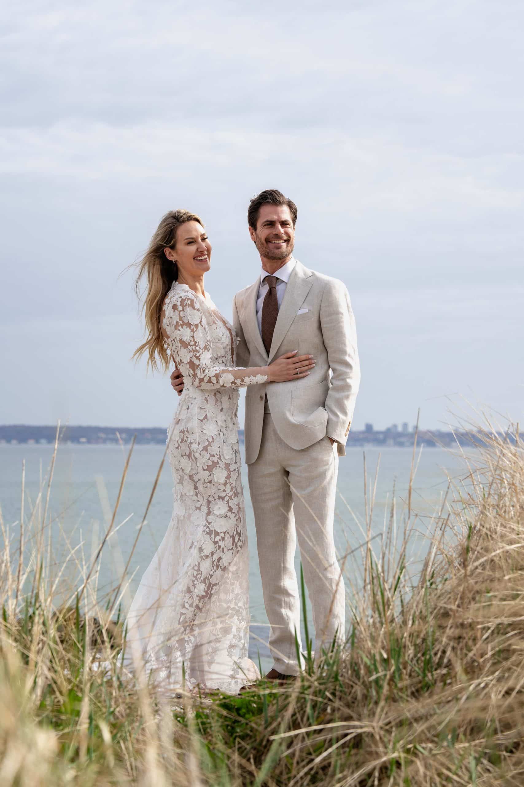 Beige linen wedding suit
