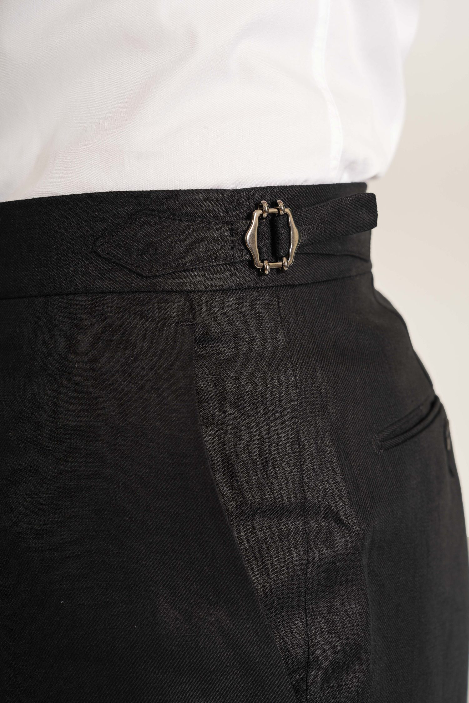 Black Linen Twill Trousers details