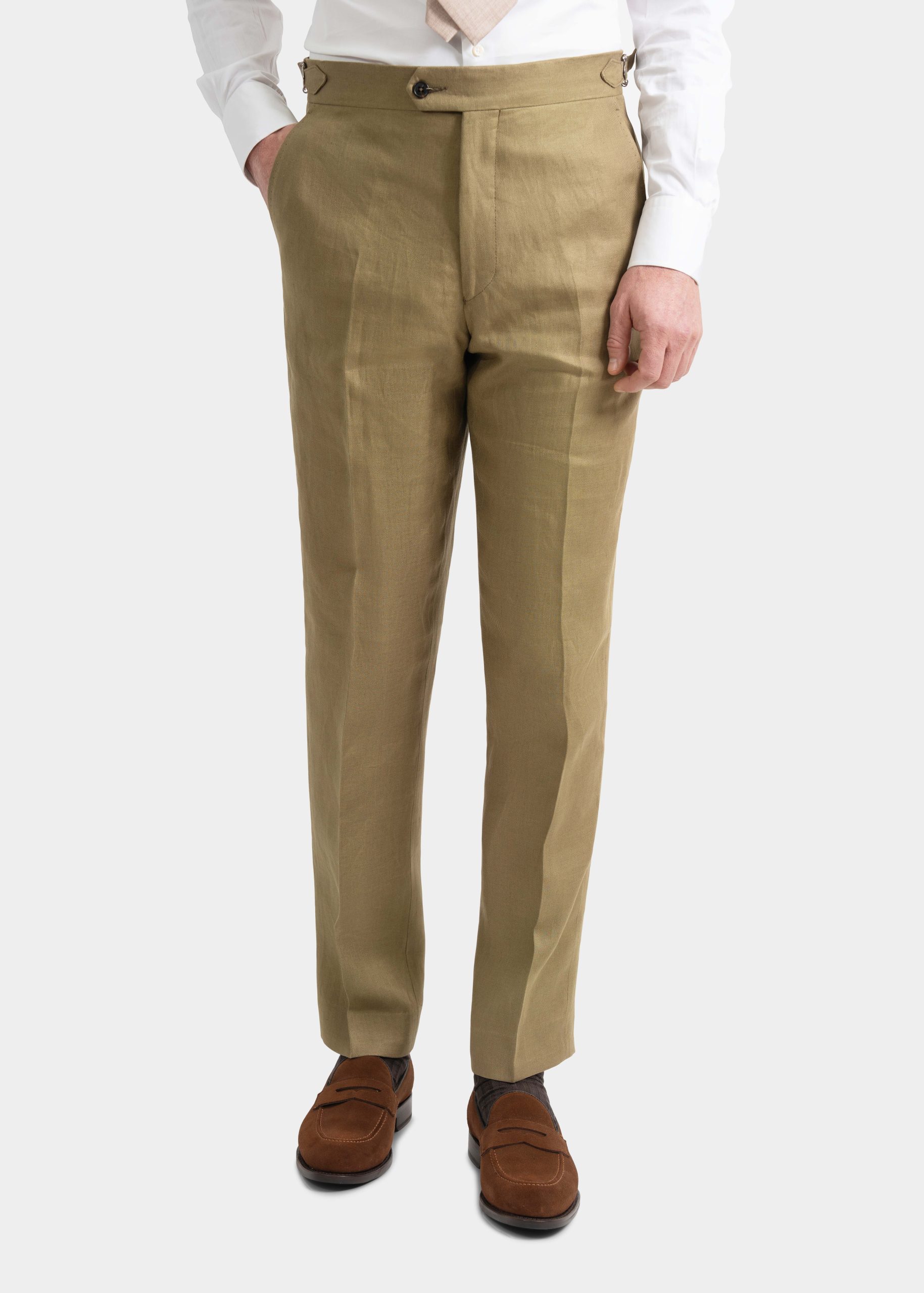 Khaki Linen Twill Trousers 1