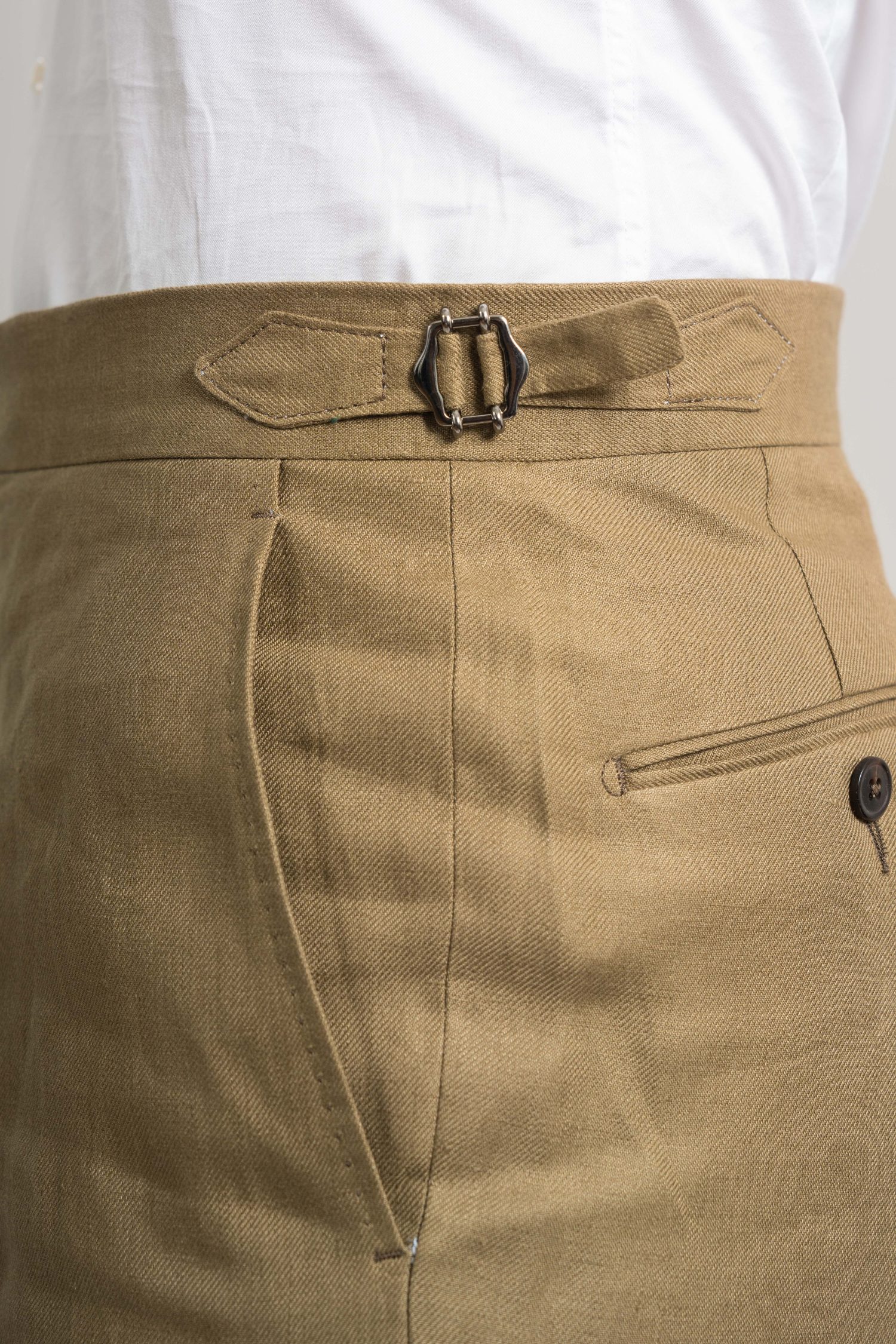 Khaki Linen Twill Trousers details