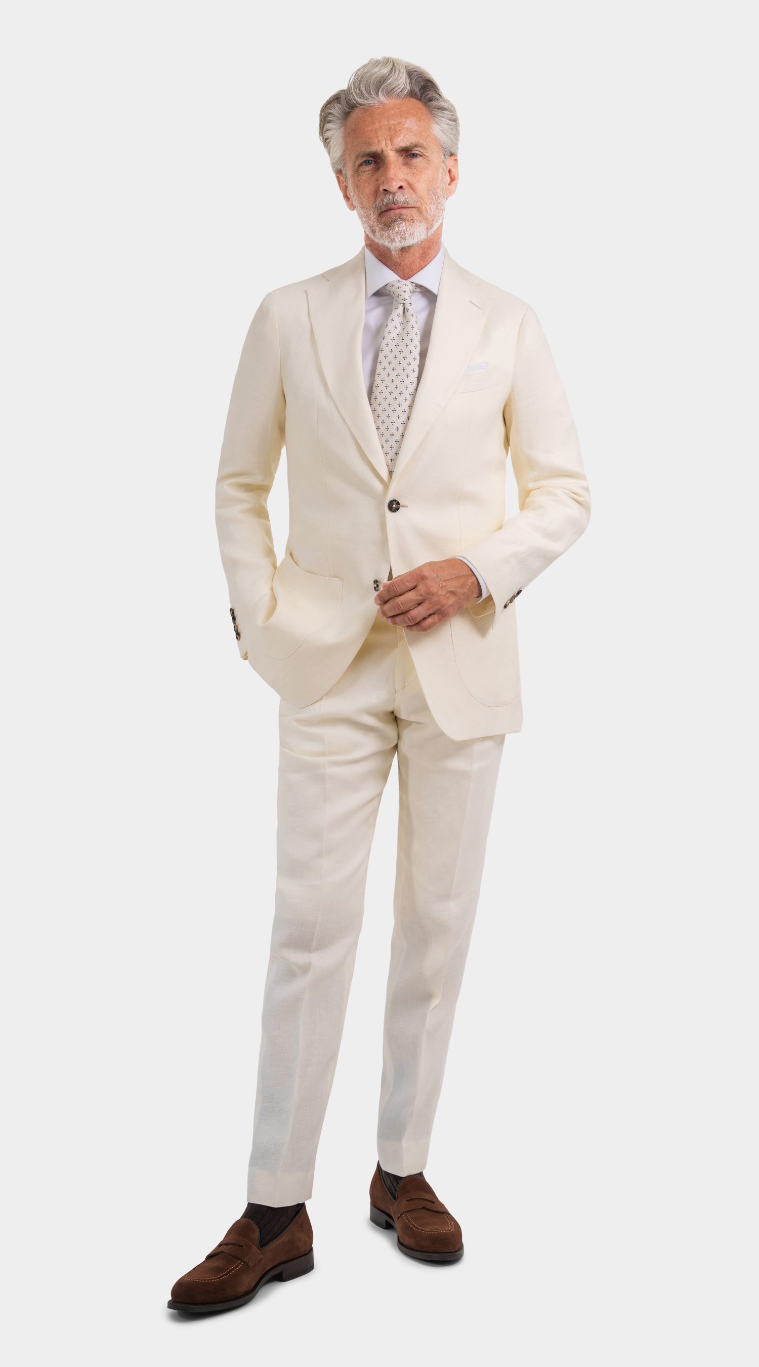 Mond Custom Ivory Linen Twill Suit, herren anzug creme hochzeit