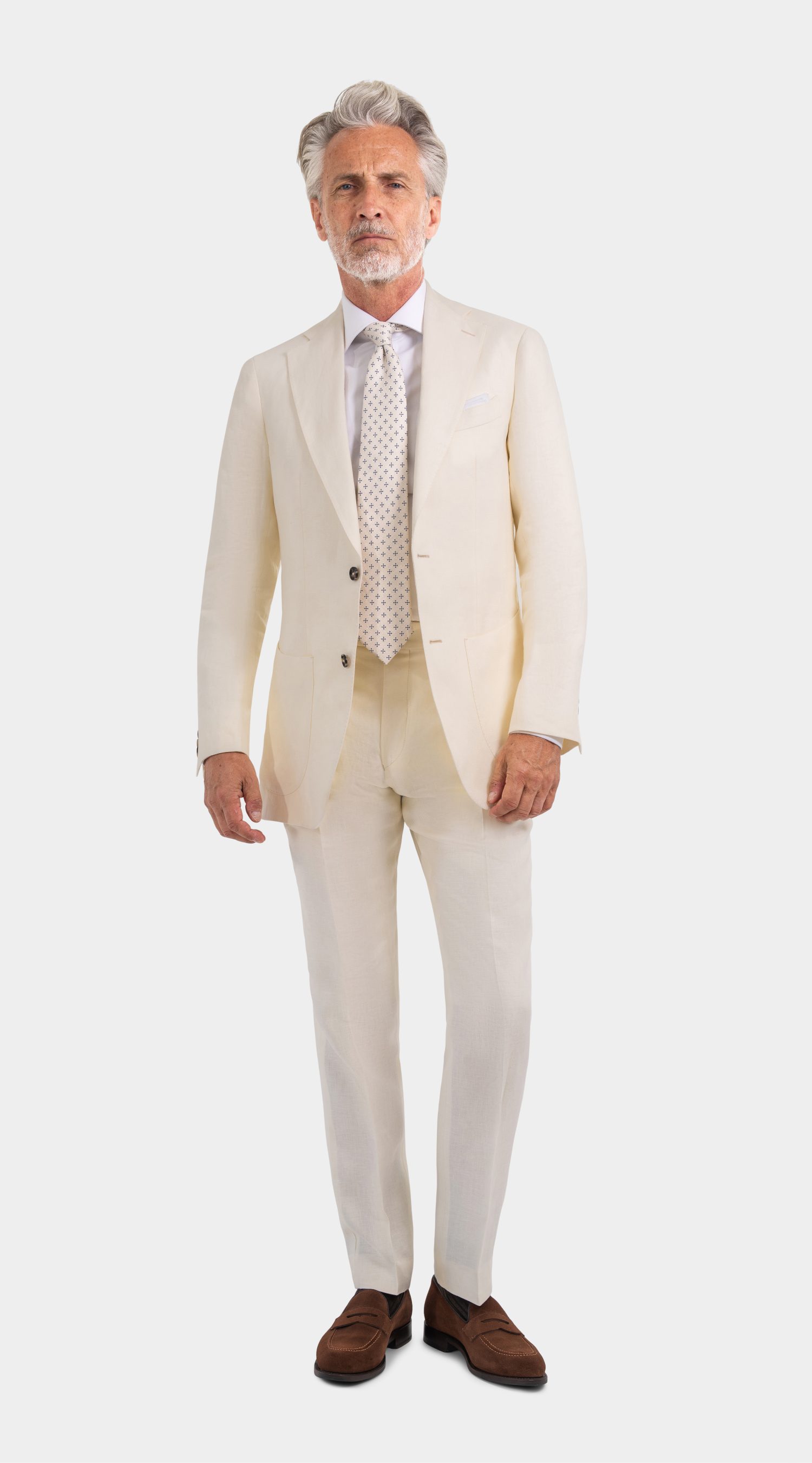 Mond Custom made Ivory Linen Twill Suit, herren anzug creme hochzeit