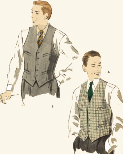 Oldschool illustration of gentlemen in waistcoats