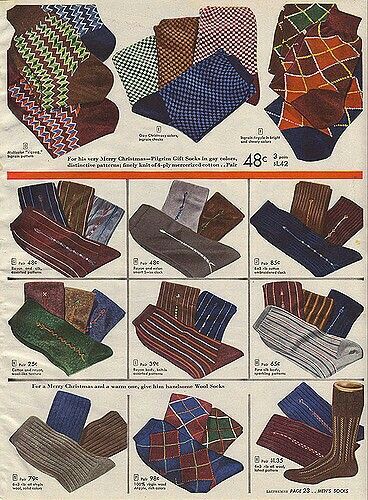 Old advertisement for socks from a 1947 sears catalogue