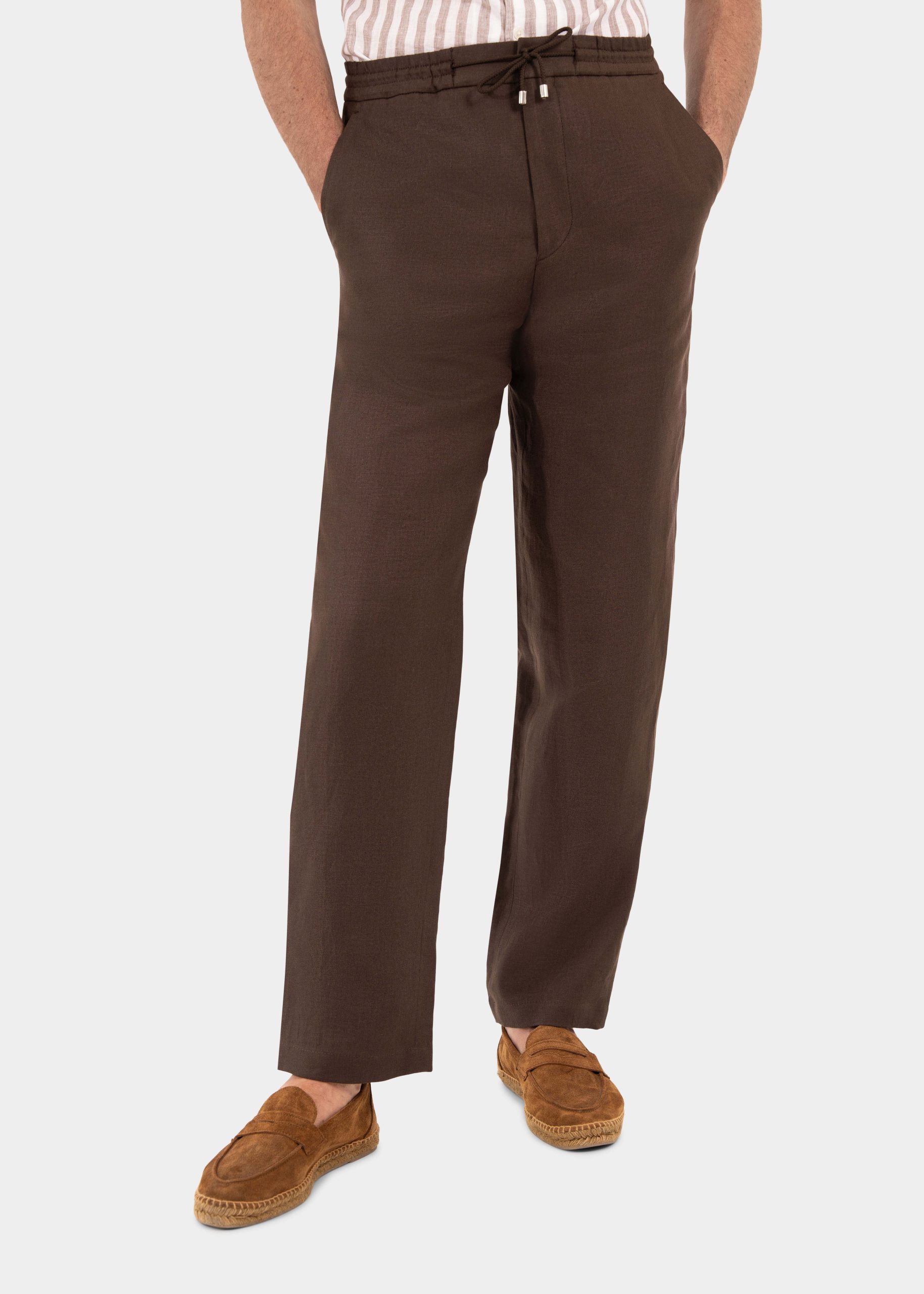 Brown Linen Drawstring Trousers 1