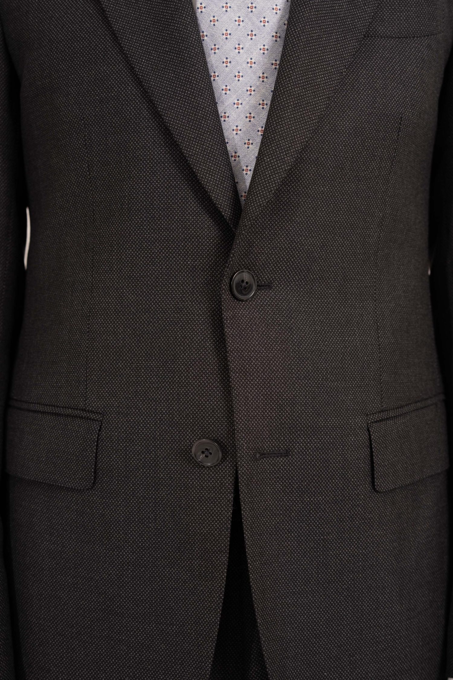 Charcoal Birdseye Superior Wool Suit Details