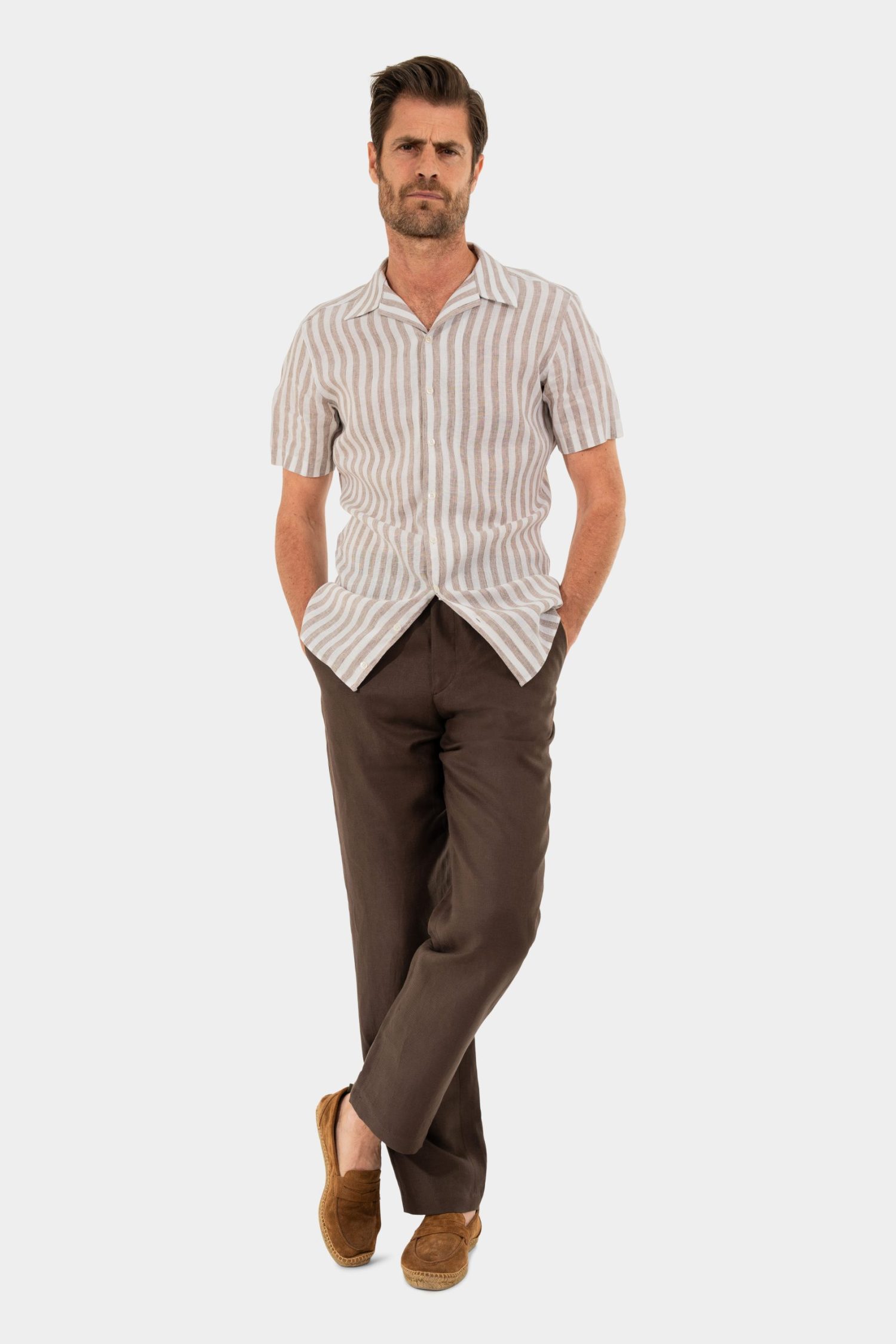 Custom Made Brown Linen Drawstring Trousers