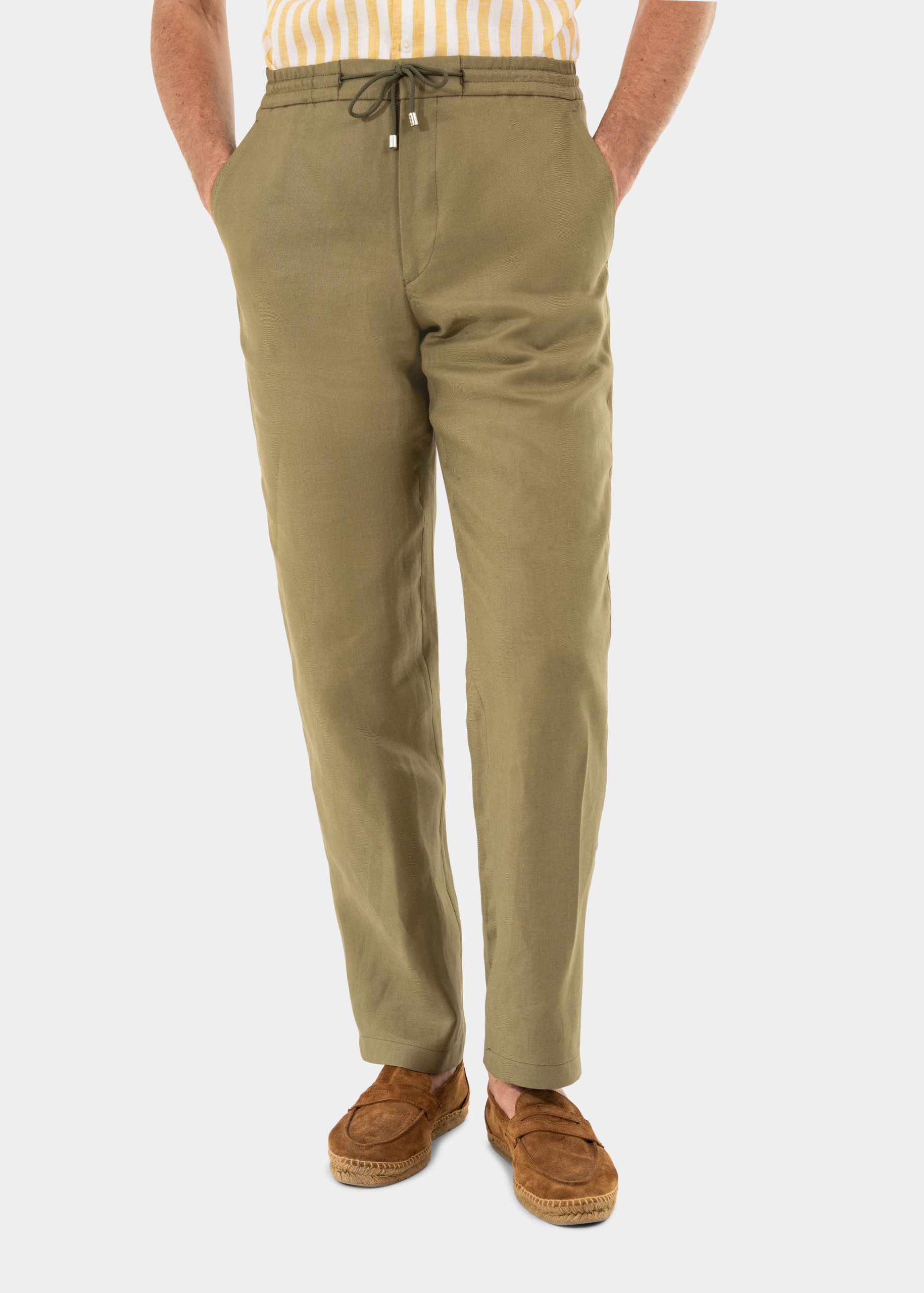 Custom Made Khaki Linen Drawstring Trousers 2