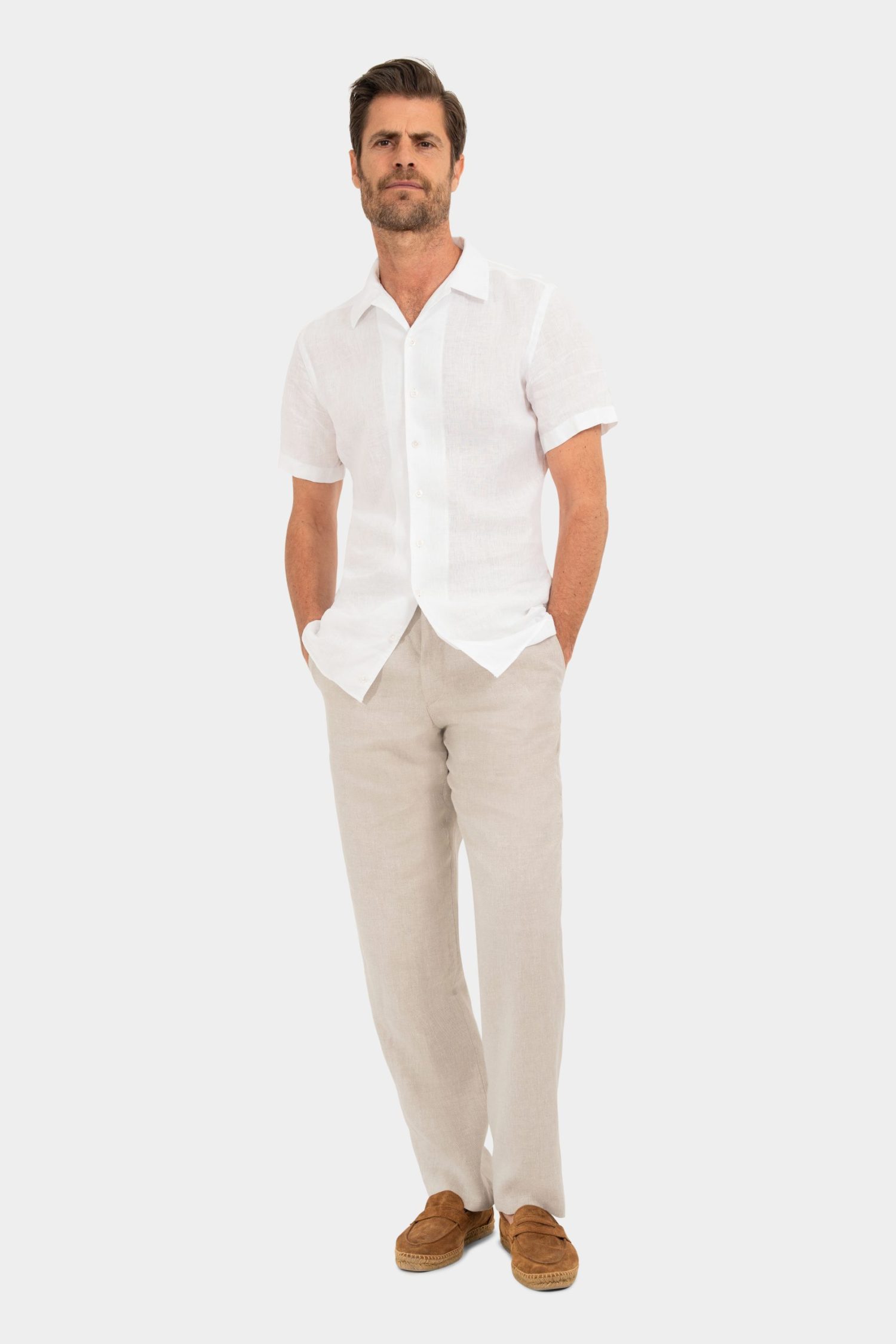 Custom Made Natural Linen Drawstring Trousers