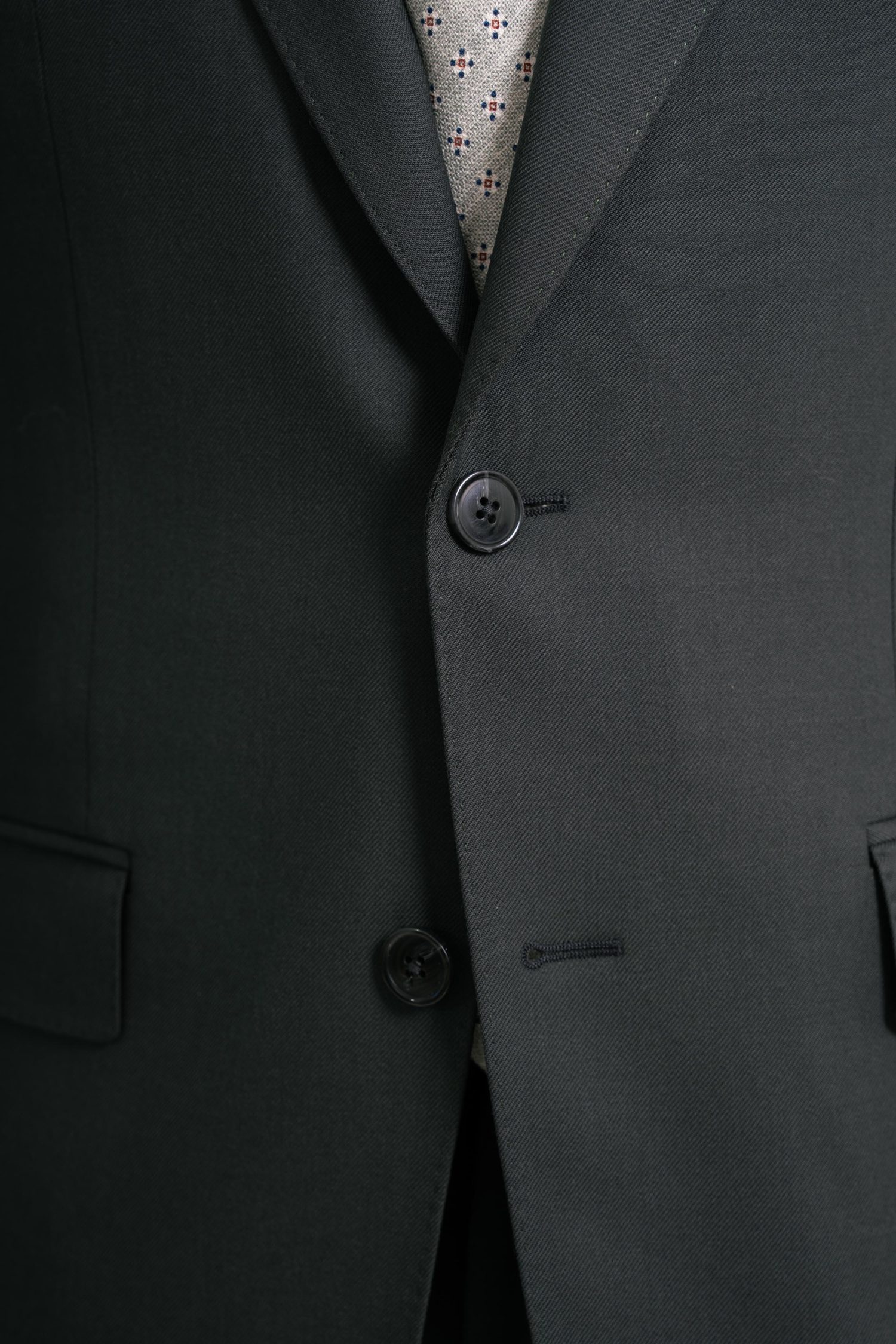 Dark Green Superior Wool Suit Closeup