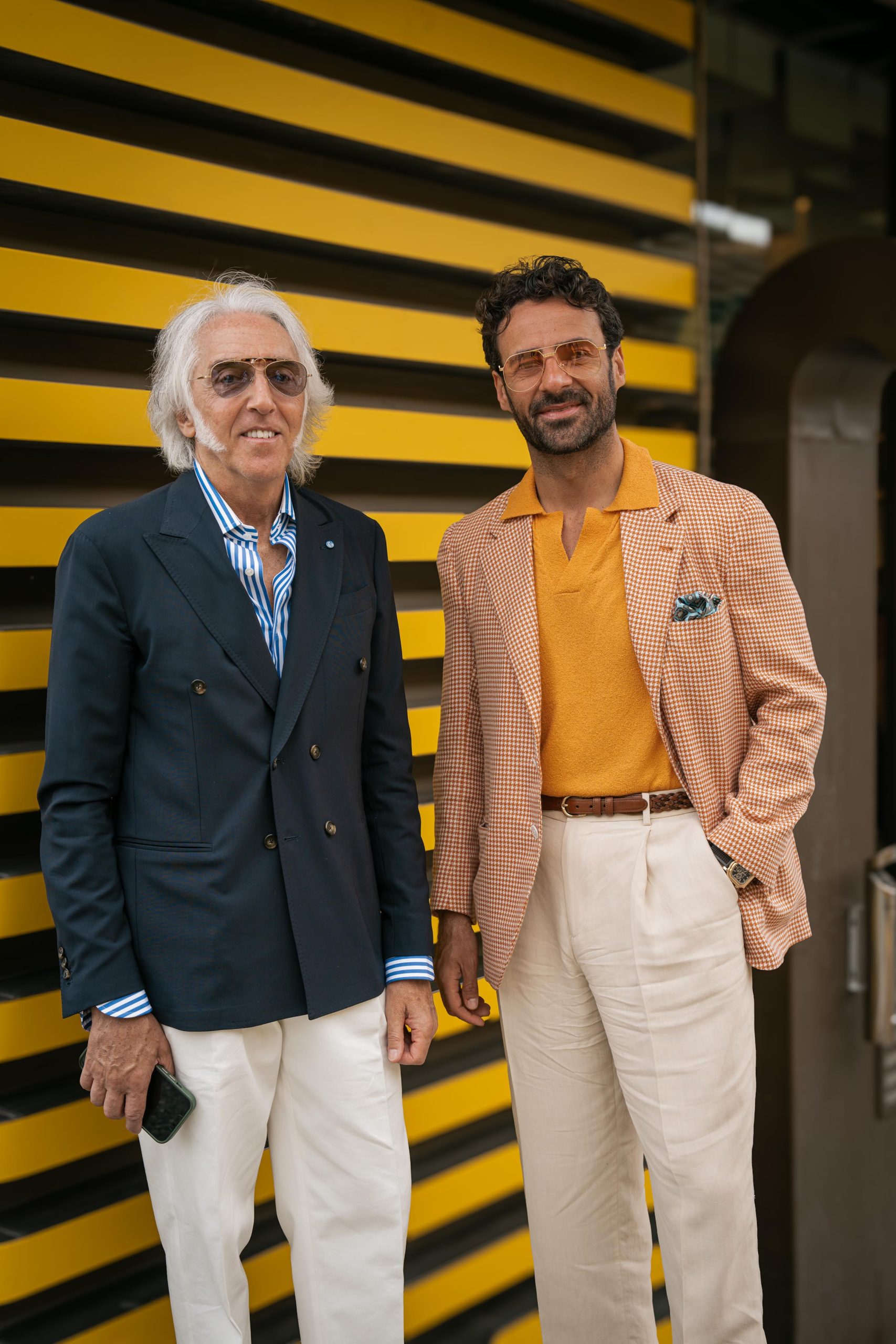 Giorgio Giangiulio wearing separates, orange jacket and knitwear at Pitti Uomo, mond style report