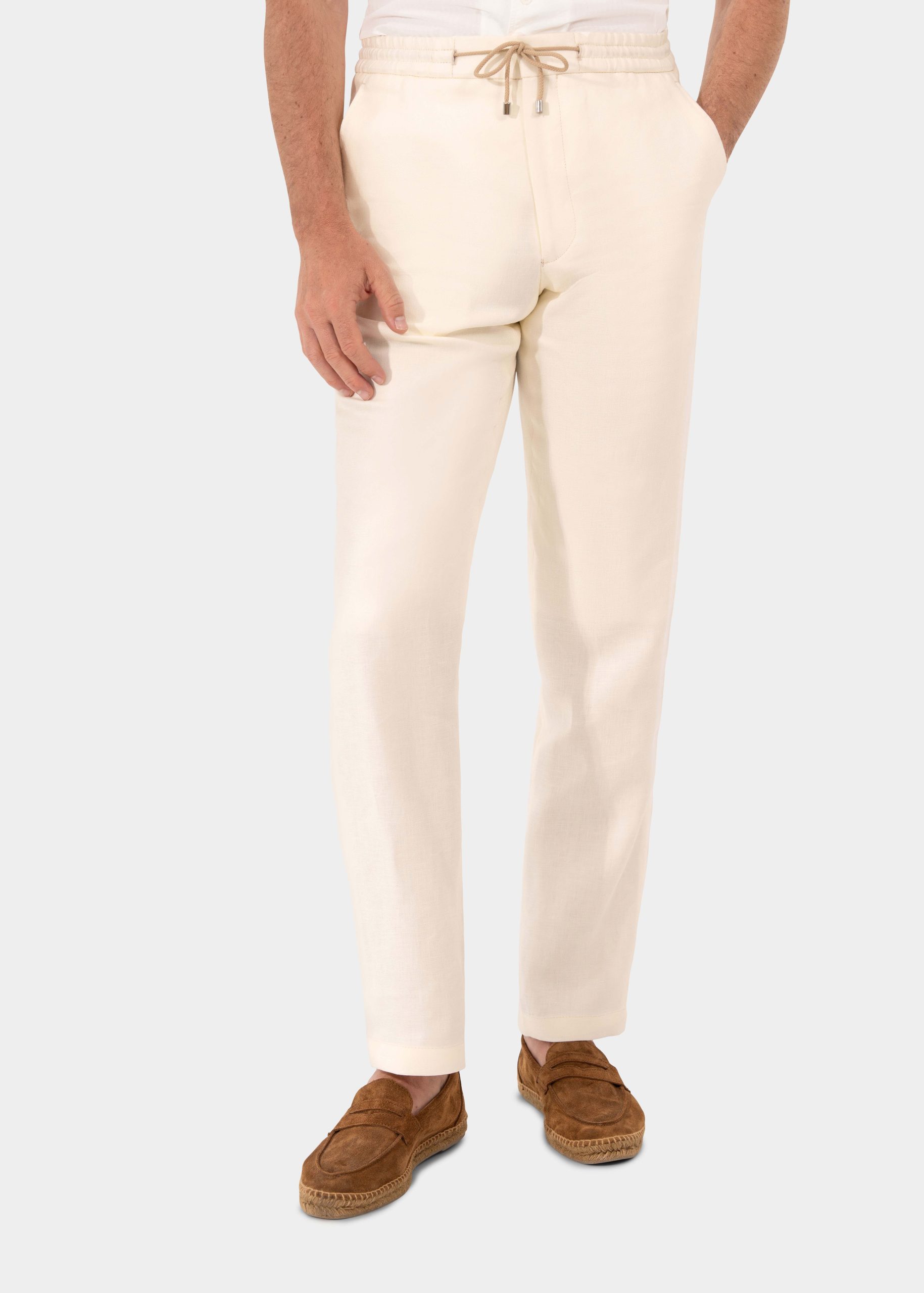 Ivory Linen Drawstring Trousers 2