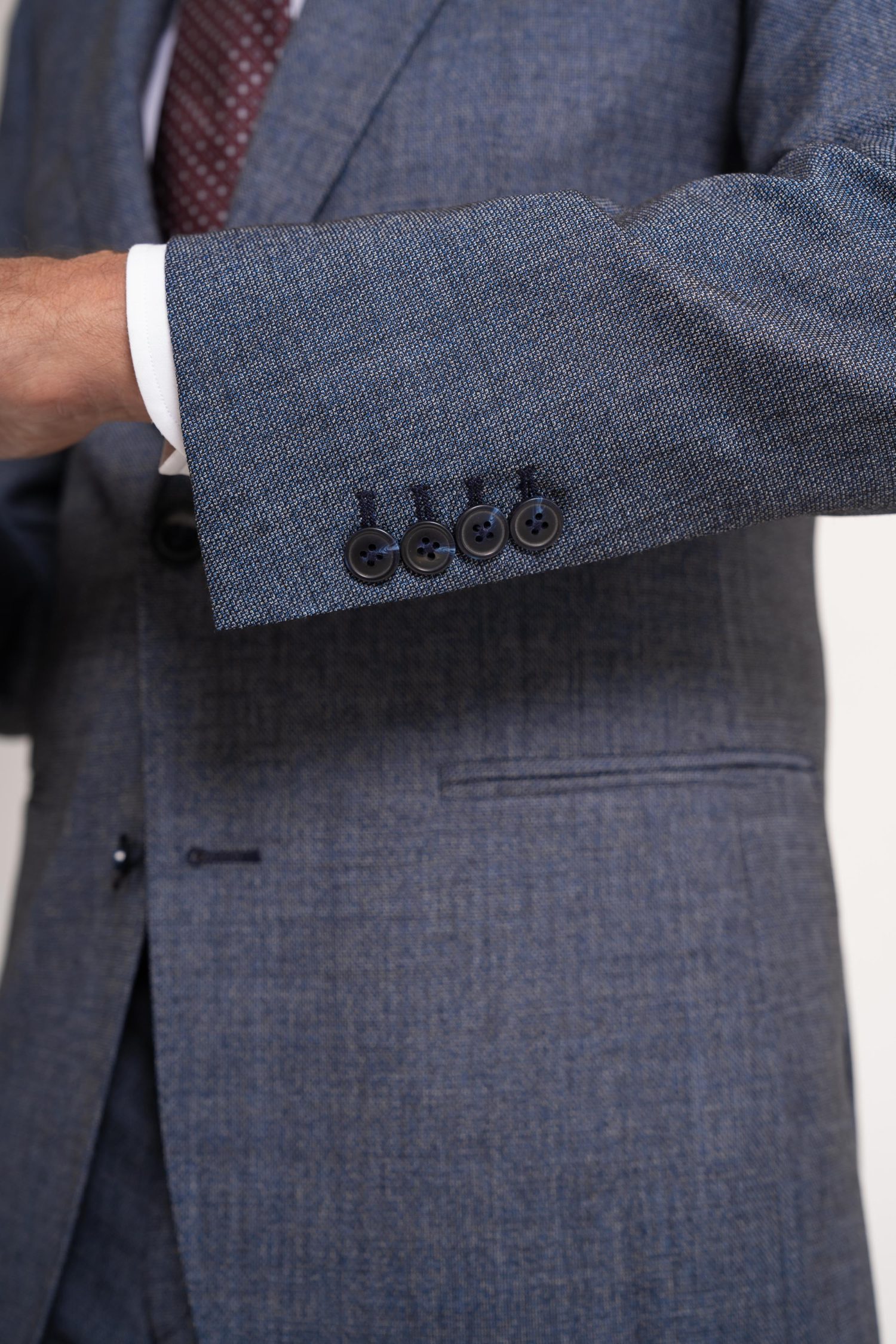 Melange Blue Structured Sharkskin Superior Wool Suit Buttons