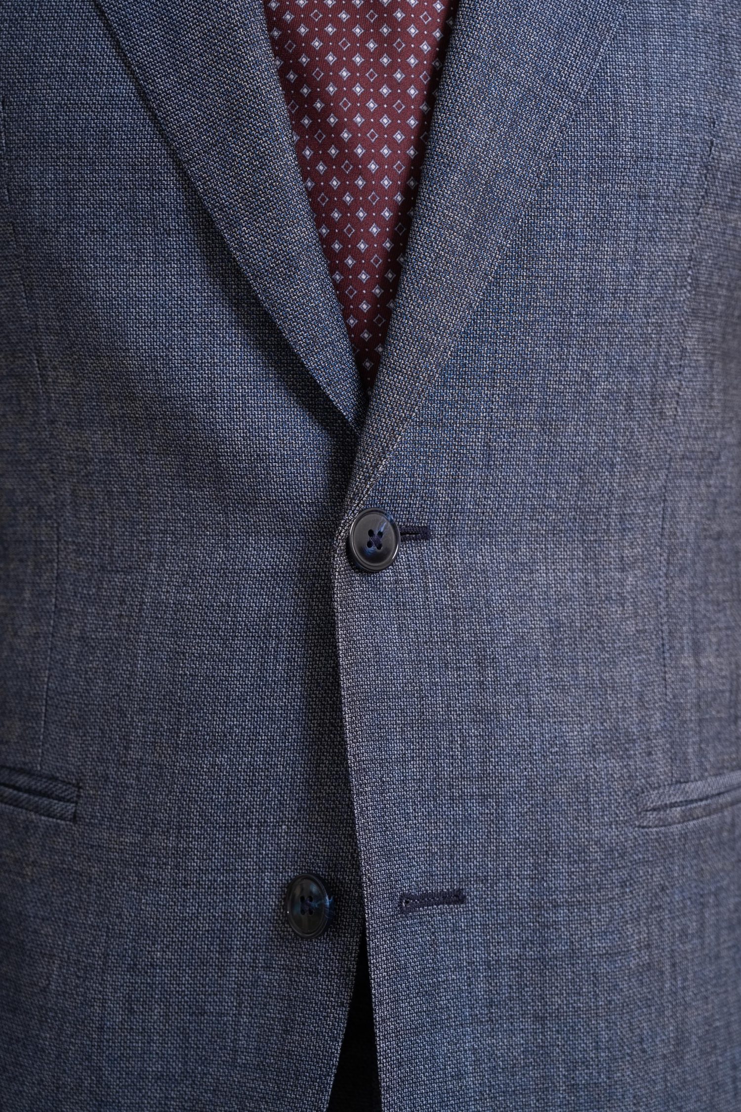 Melange Blue Structured Sharkskin Superior Wool Suit Closeup