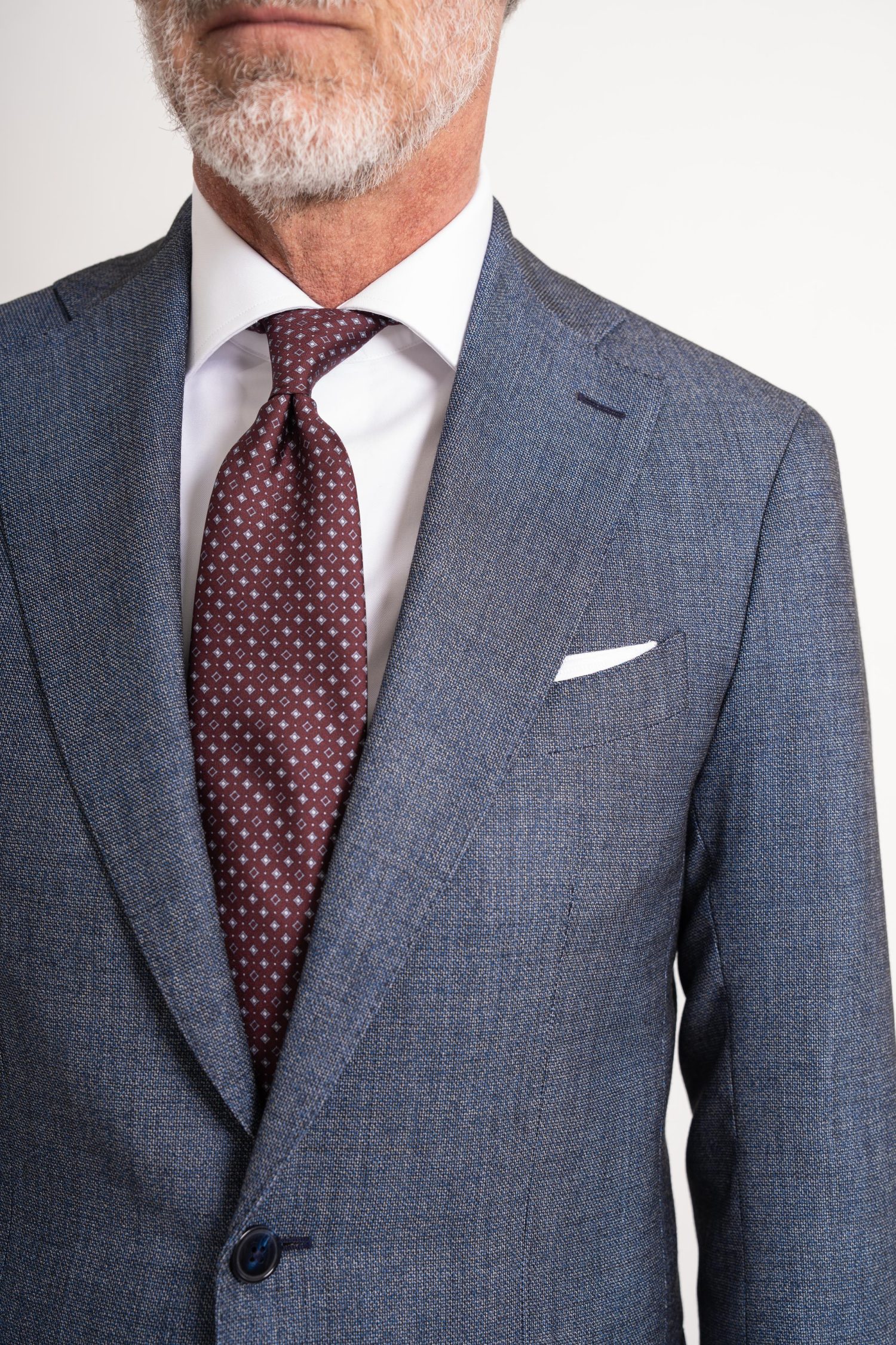 Melange Blue Structured Sharkskin Superior Wool Suit Details