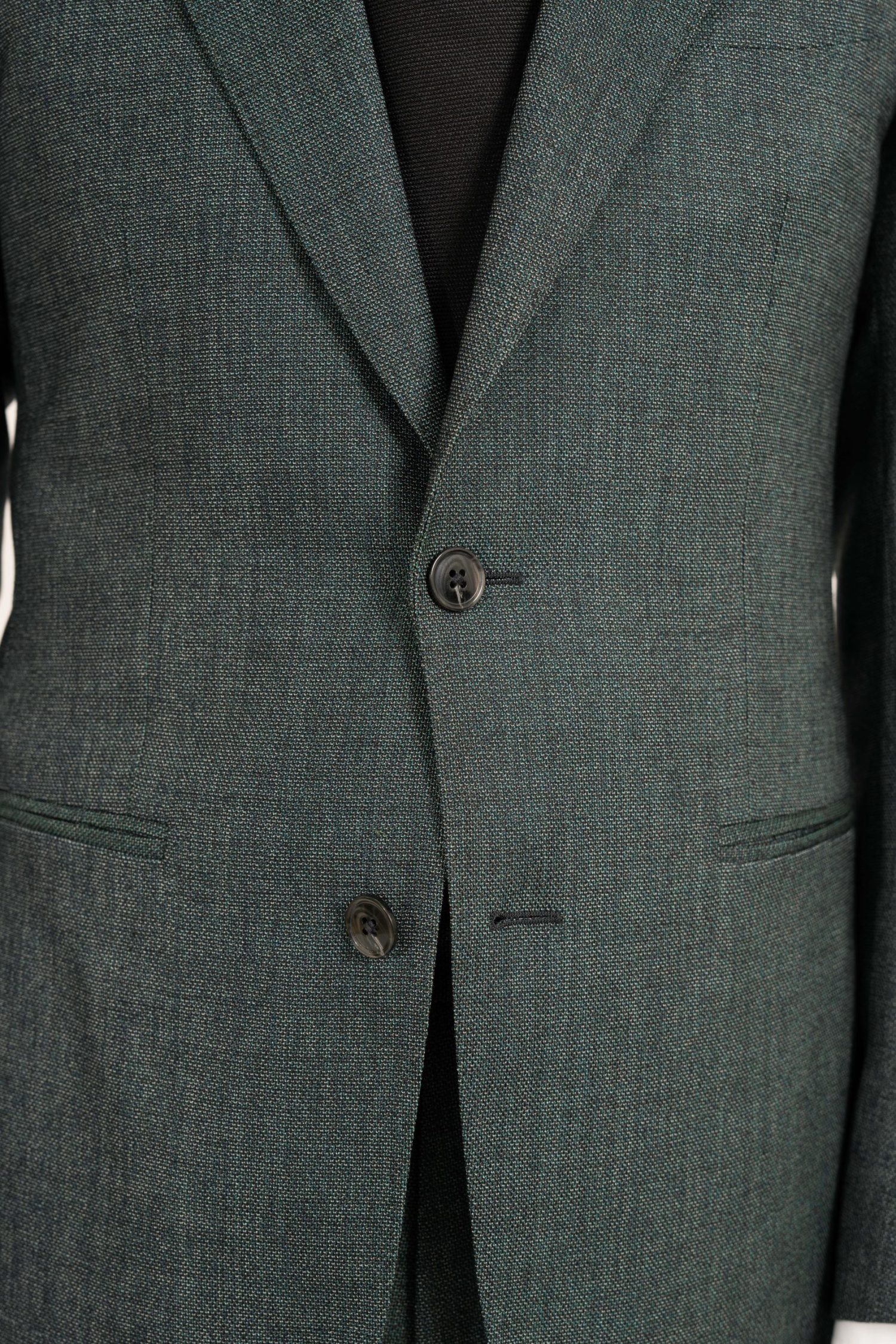 Melange Green Structured Sharkskin Super S130's Suit Details