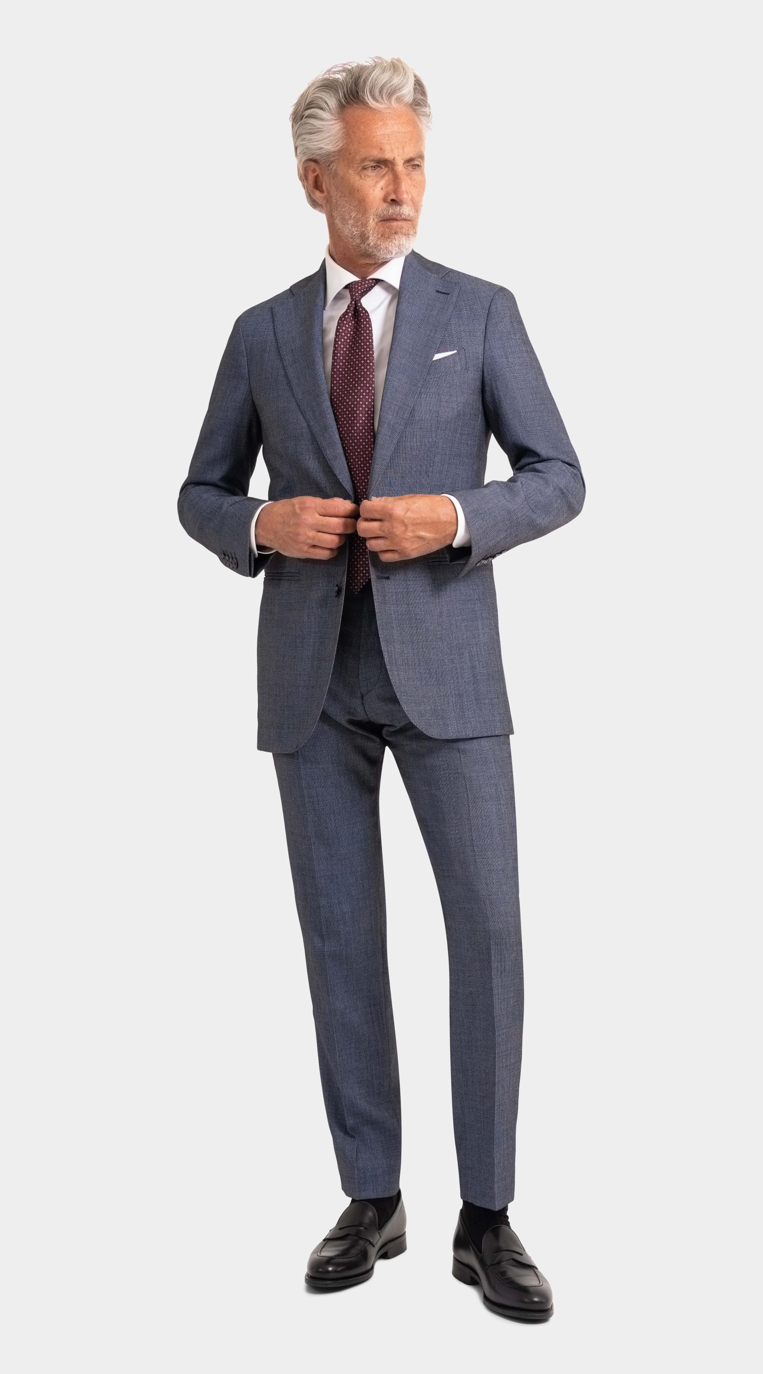 Mond Custom Made Melange Blue Structured Sharkskin Superior Wool Suit