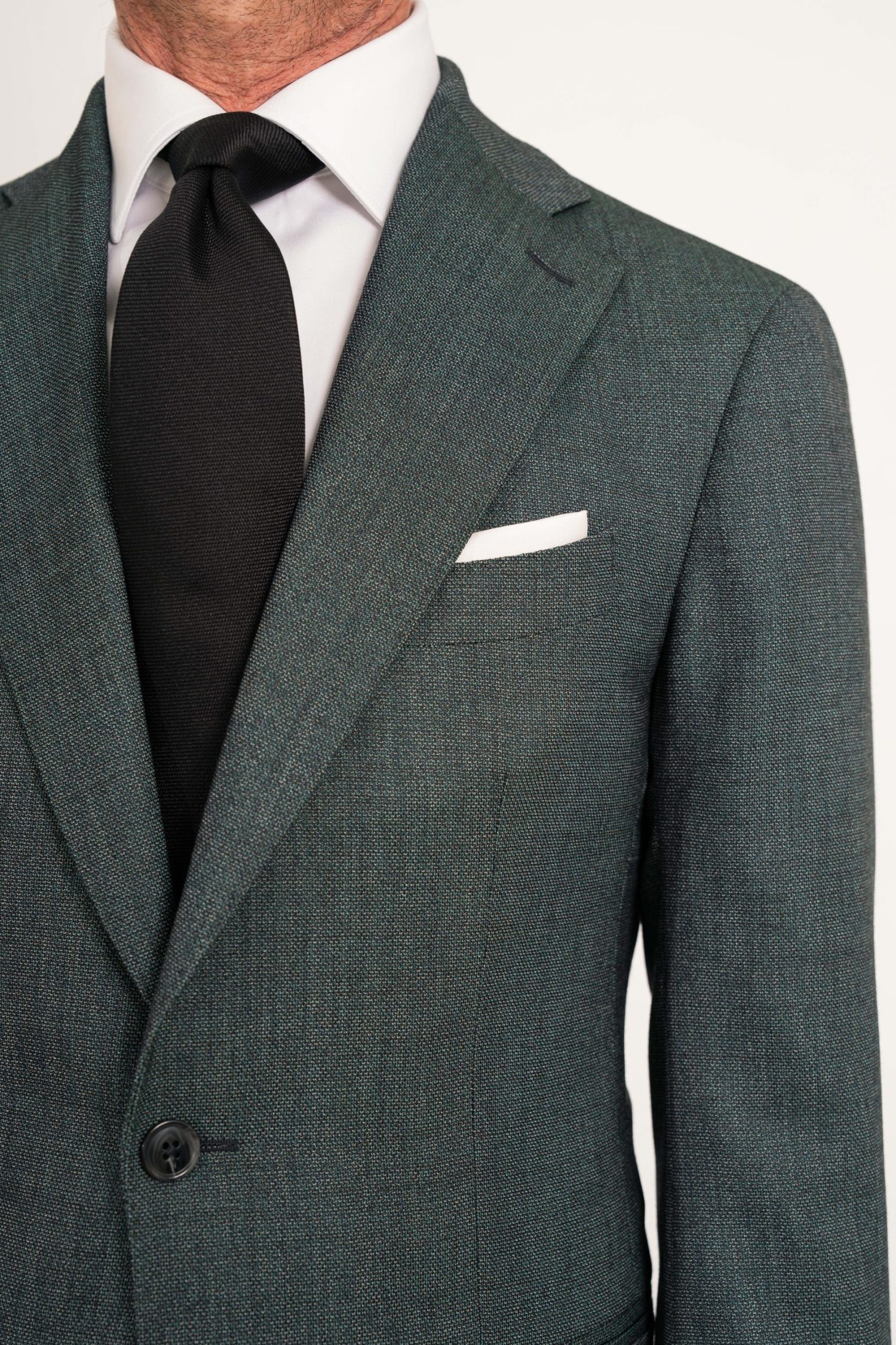 Mond Custom Made Melange Green Structured Sharkskin Super S130's Suit Details