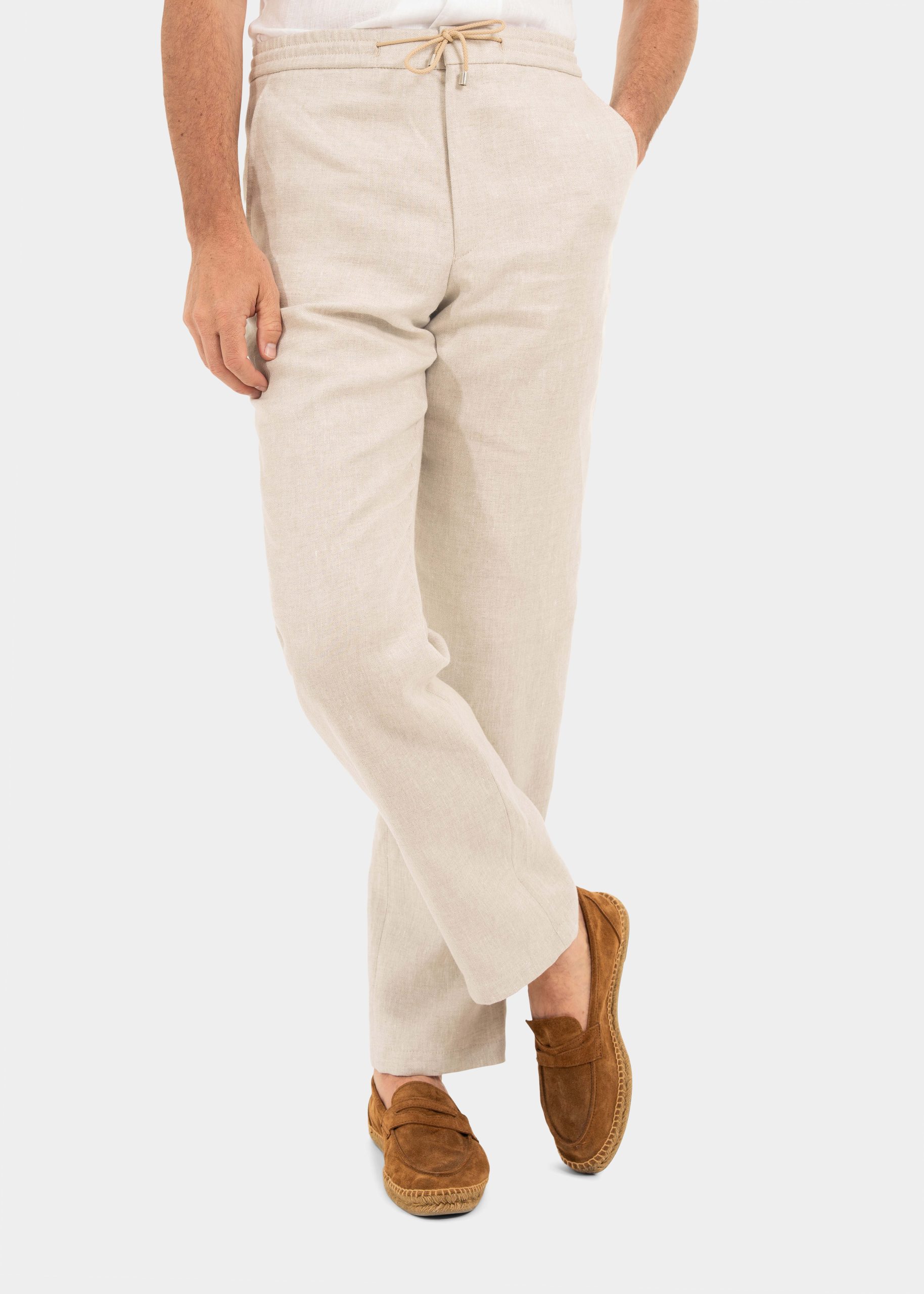 Natural Linen Drawstring Trousers 2