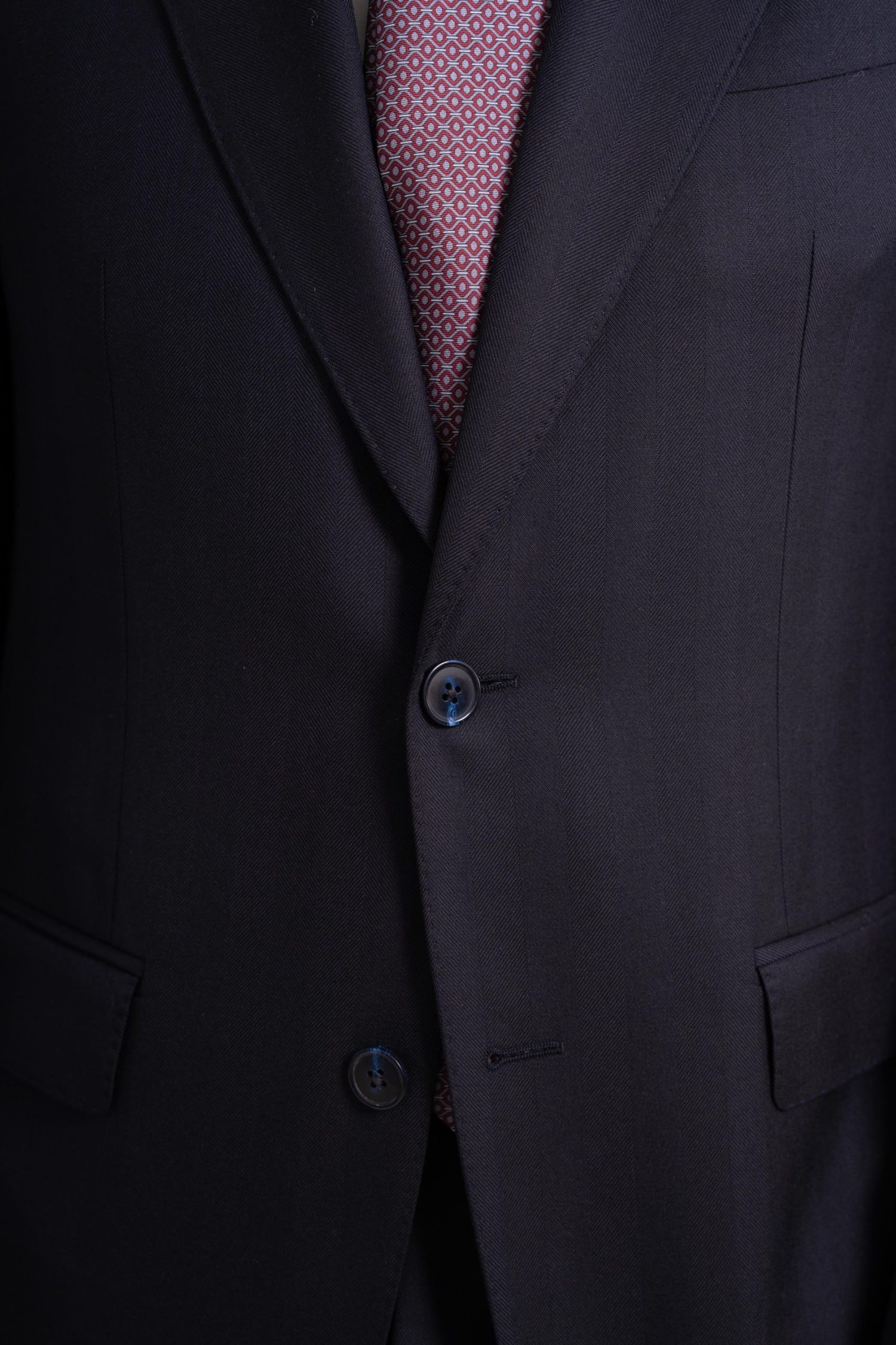 Navy Herringbone Superior Wool Suit Details