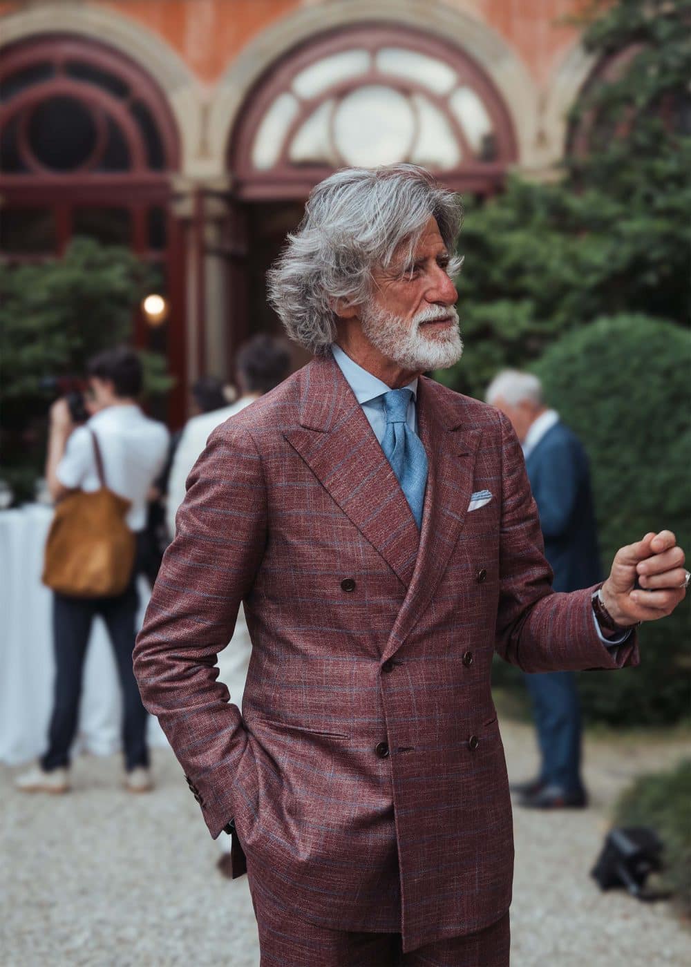 Burgundy checked suit
