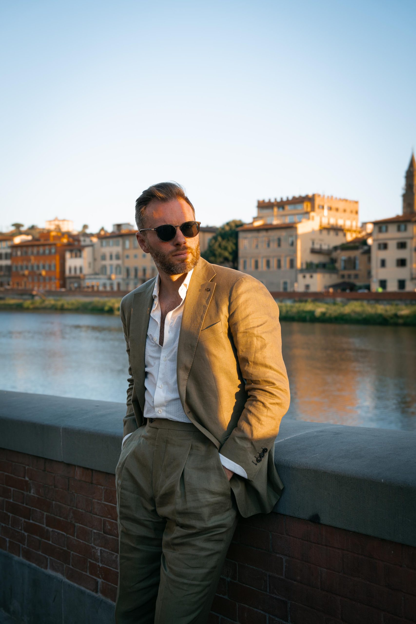 custom made white seersucker shirt, worn at pitti uomo