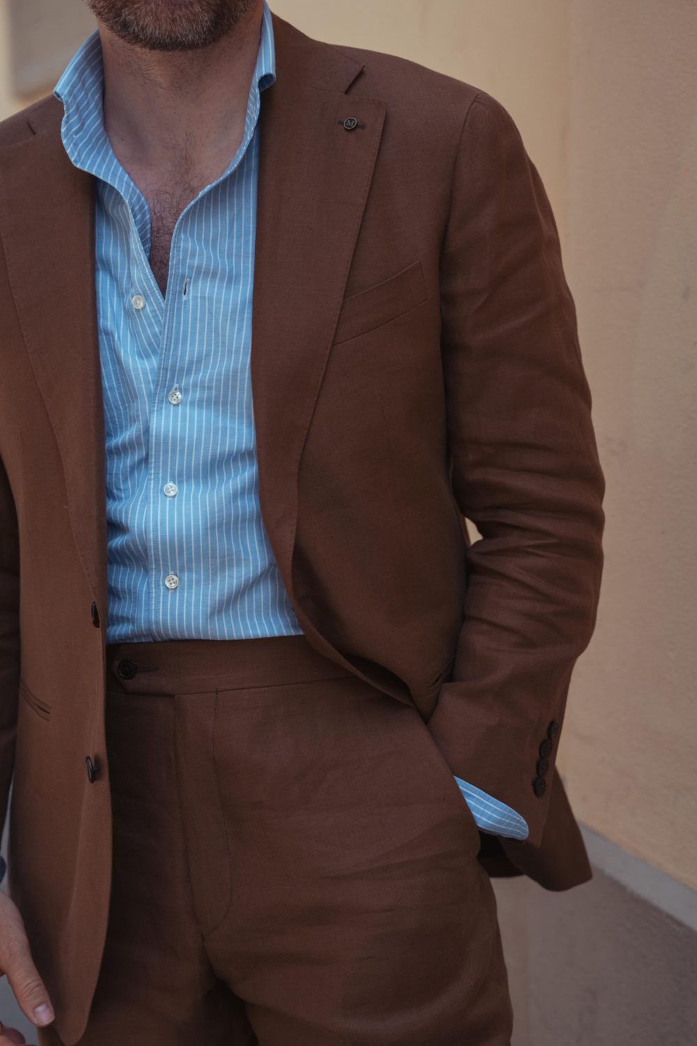 pitti uomo brown linen suit by mond of copenhagen