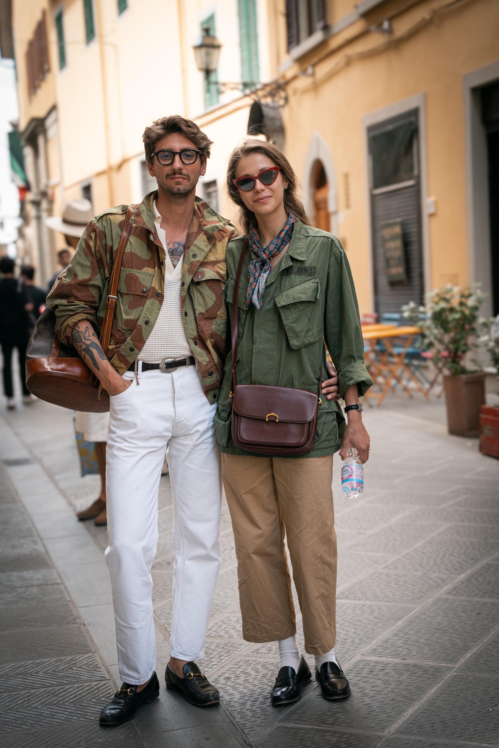 relaxed styling and military elements in street style florence during pitti uomo