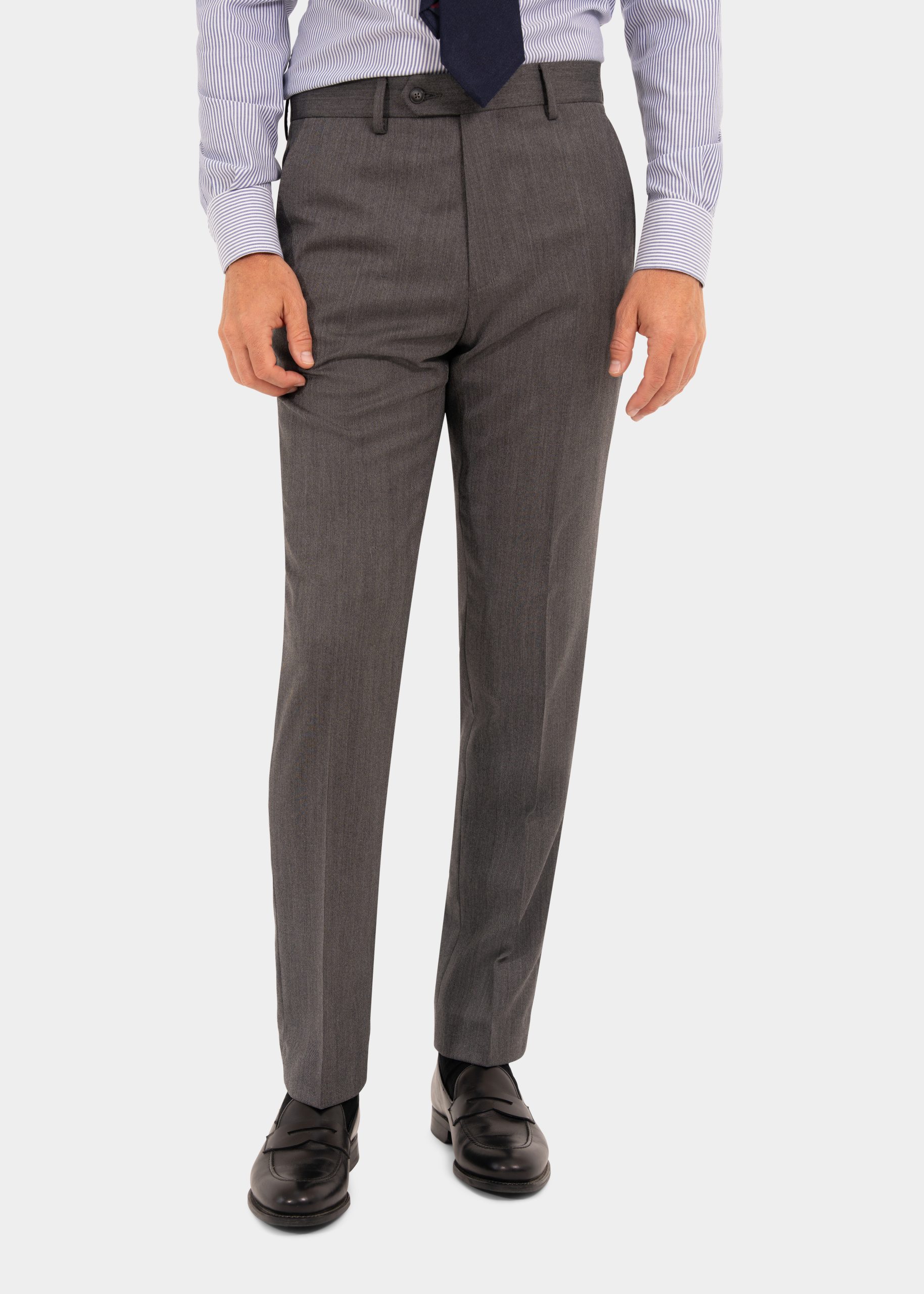 Grey Herringbone Superior Wool Trousers