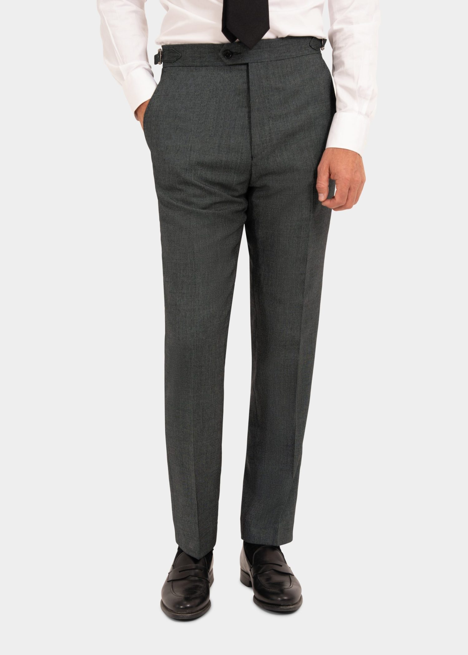 Melange Green Structured Sharkskin Superior Wool Trousers