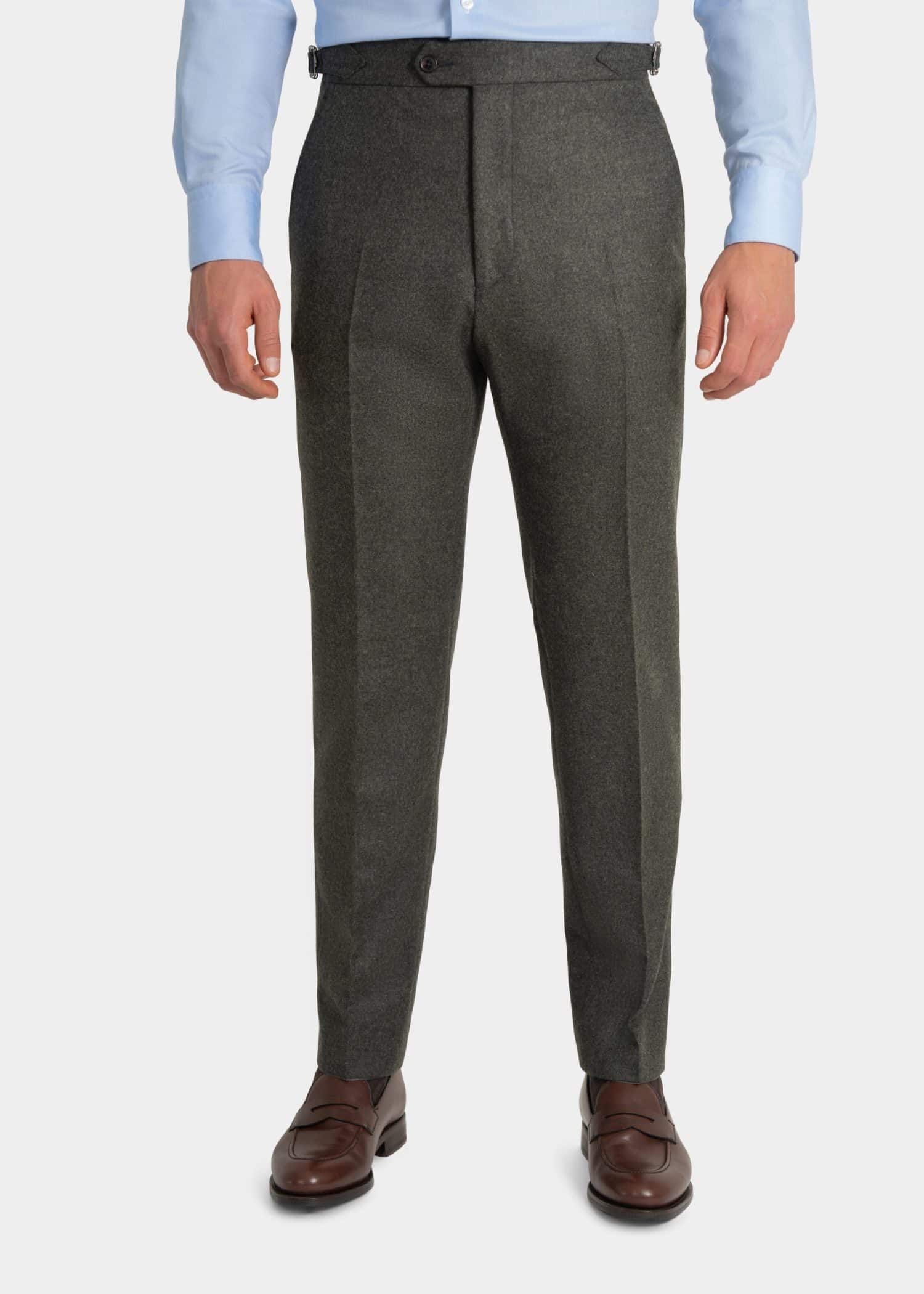 Moss green heavy flannel suit trousers