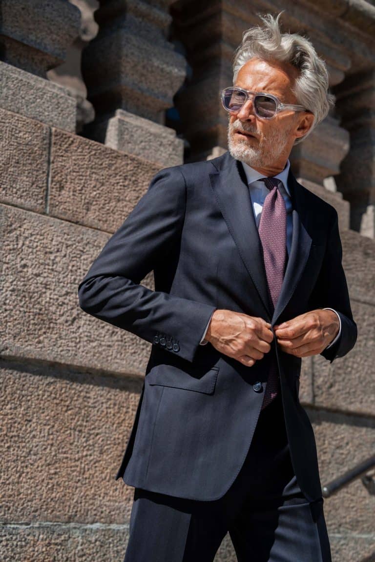 Navy herringbone superior wool suit custom made by mond - herringbone suit