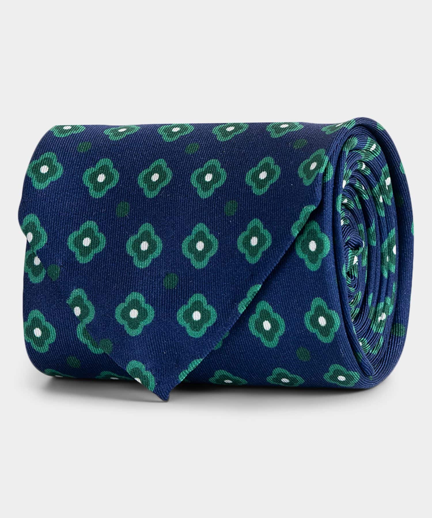 Untipped silk tie - navy/jade - floral printed - mond