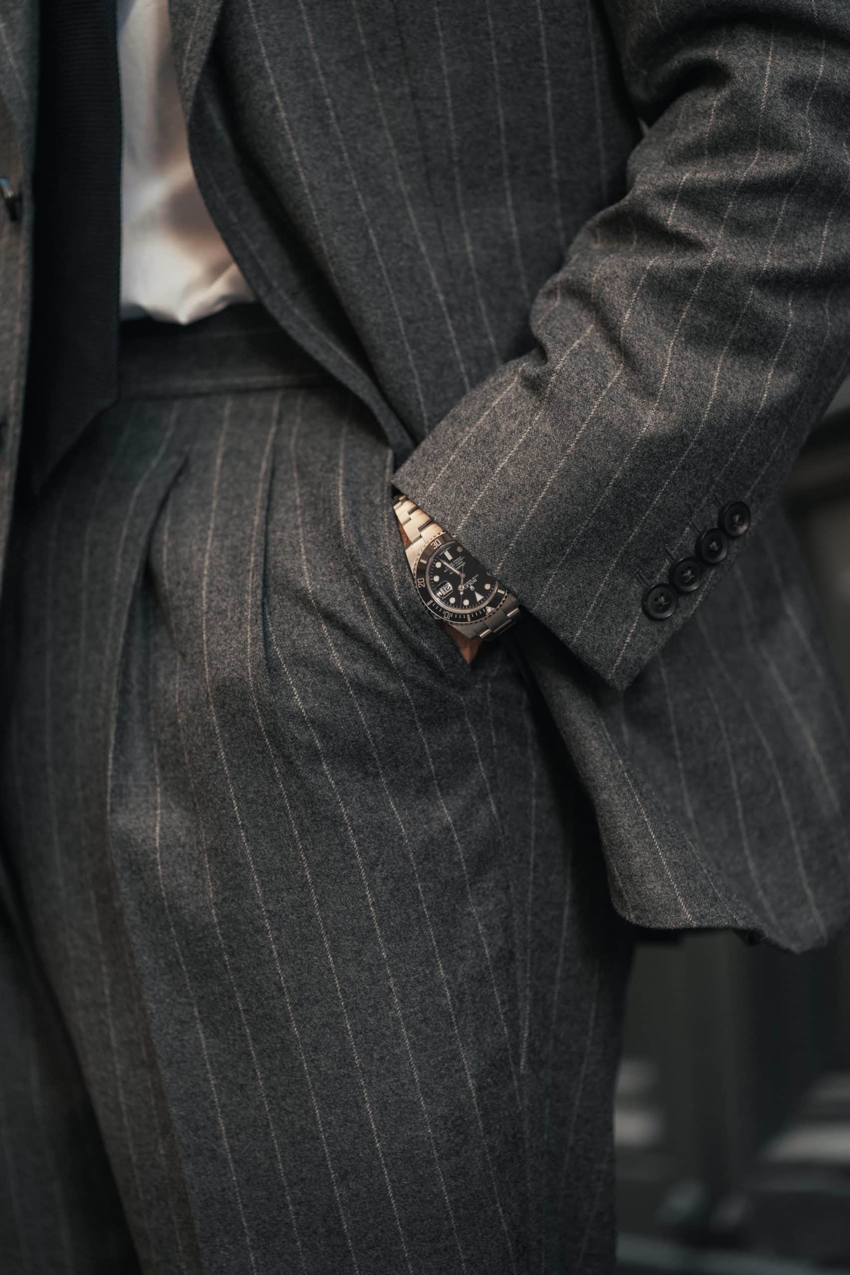 Giorgio giangiulio in a custom made mond chalkstripe grey suit
