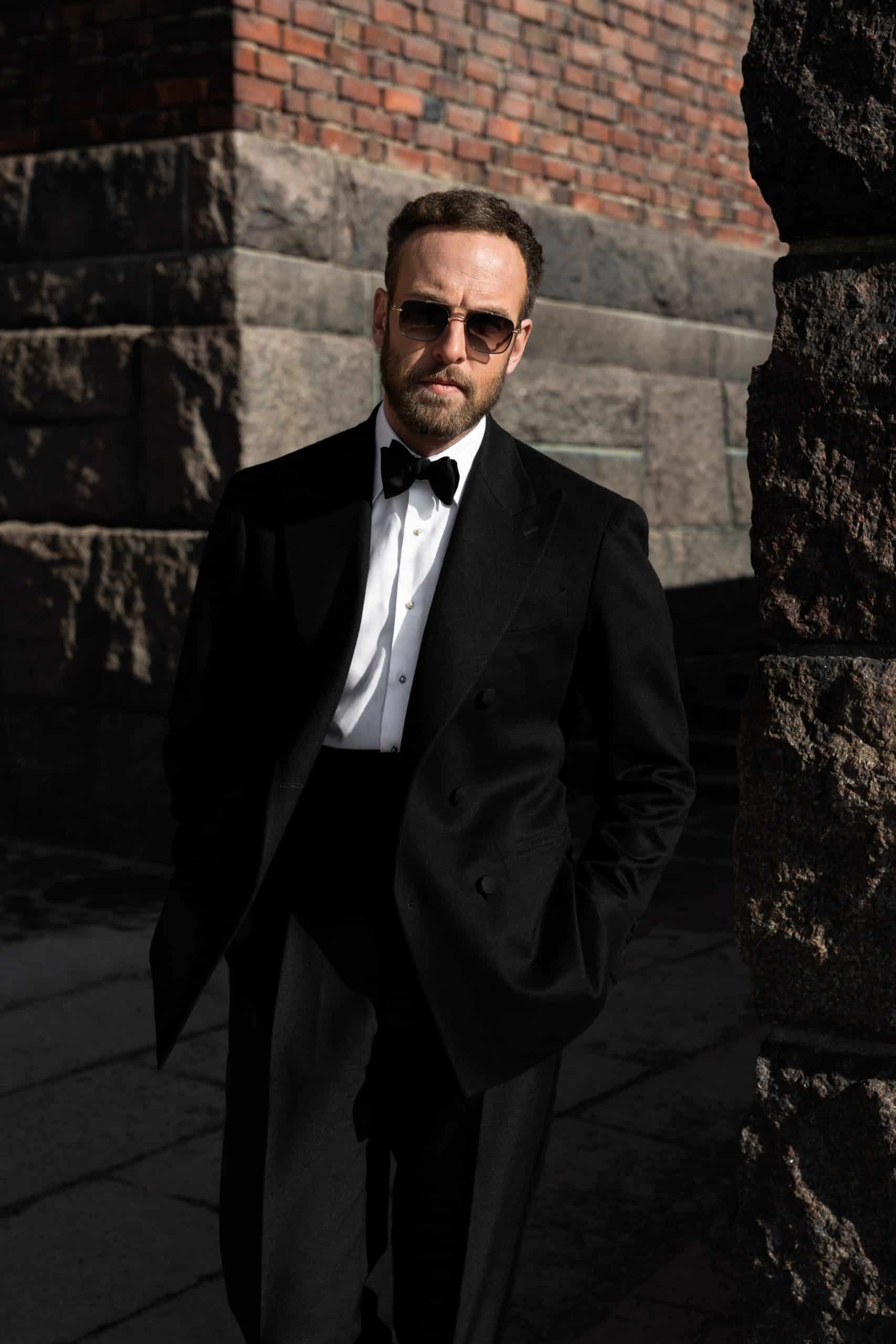 Andreas weinas in a mond custom made black tuxedo by mond scaled - - mond