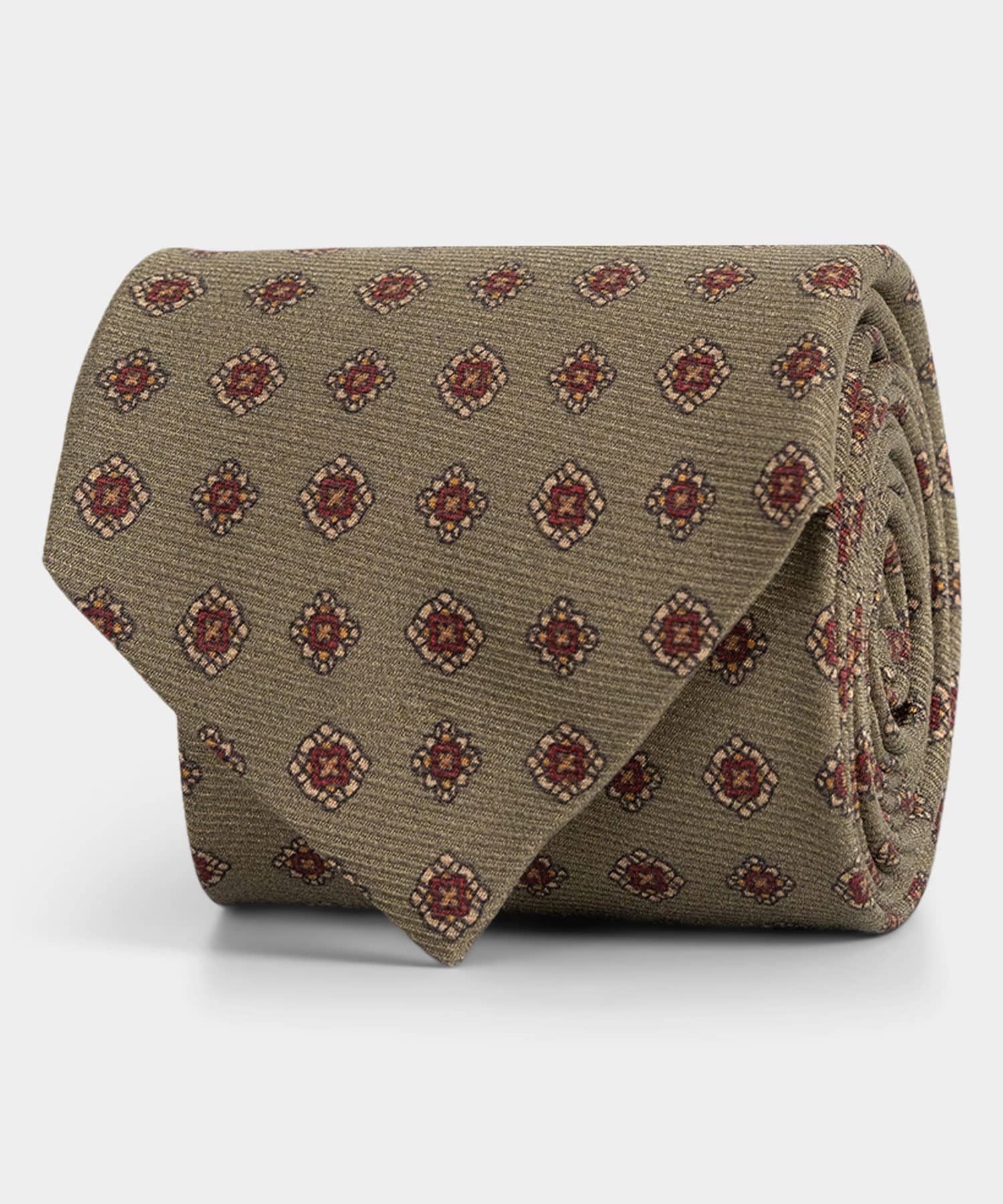 Olive green tie - ancient floral pattern - mond
