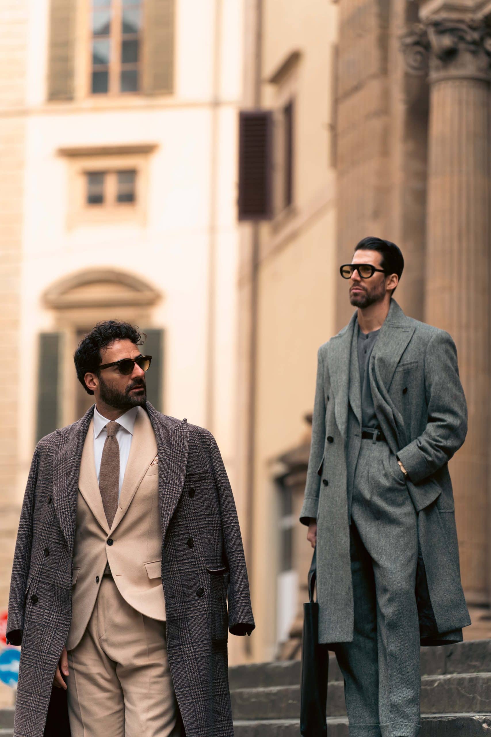 Carlos domord and giorgio giangiulio at pitti uomo 107 dressed in custom suits and coats by mond scaled - - mond