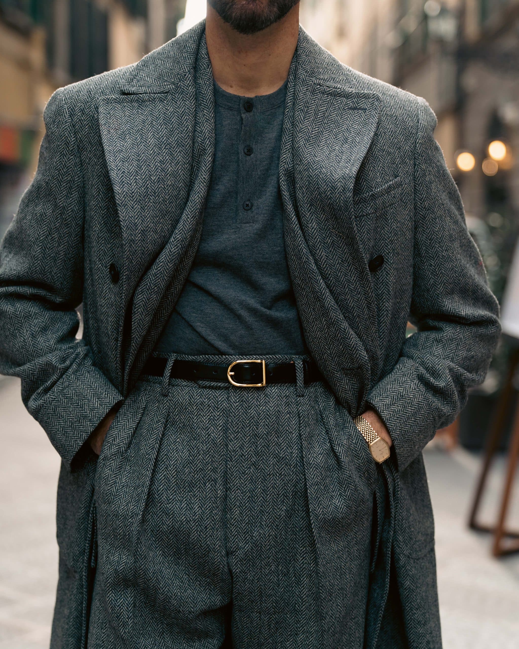 Carlos domord at pitti uomo 107 in a custom made charcoal herringbone suit and coat by mond