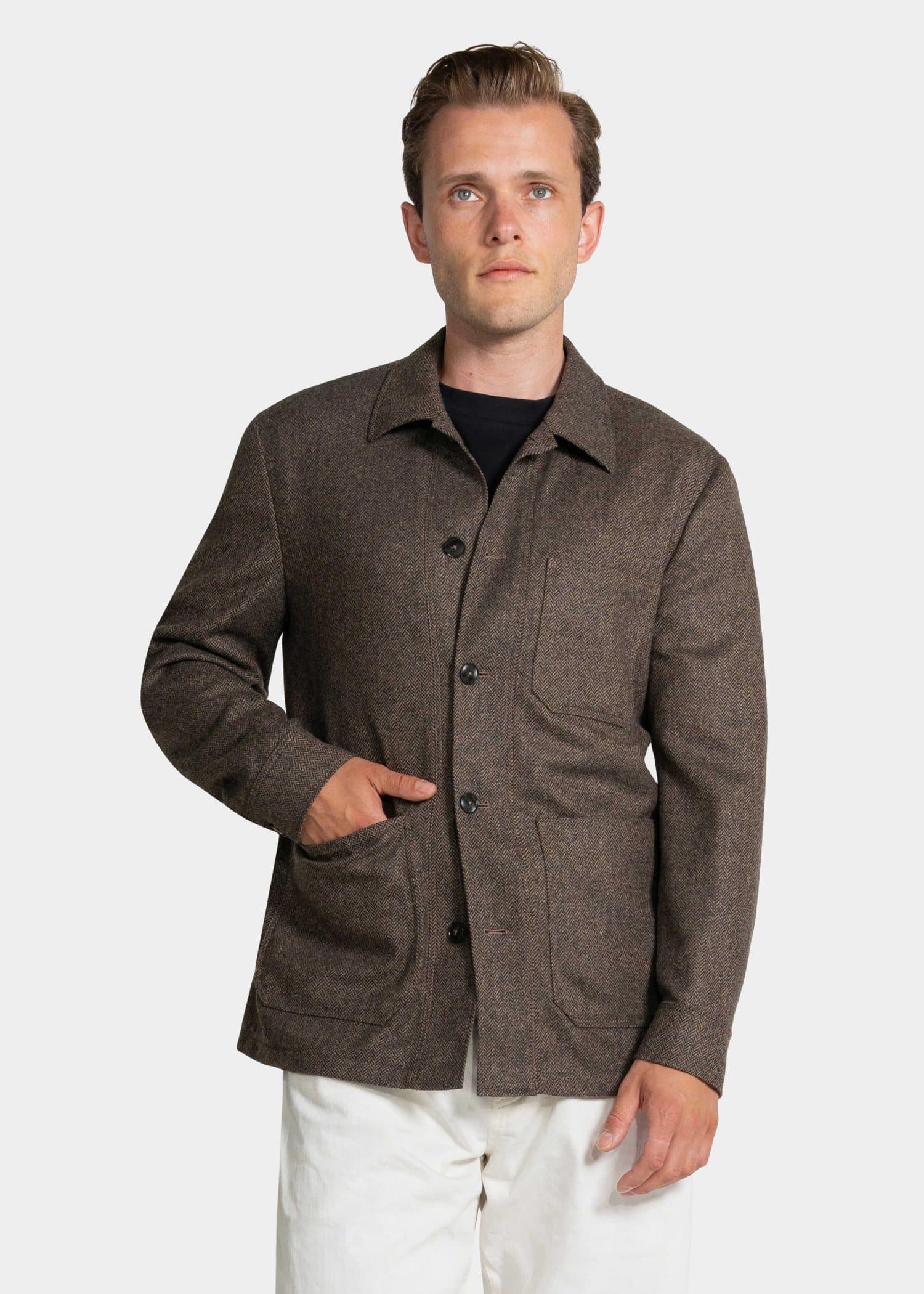 3 mond custom made brown herringbone workwear jacket