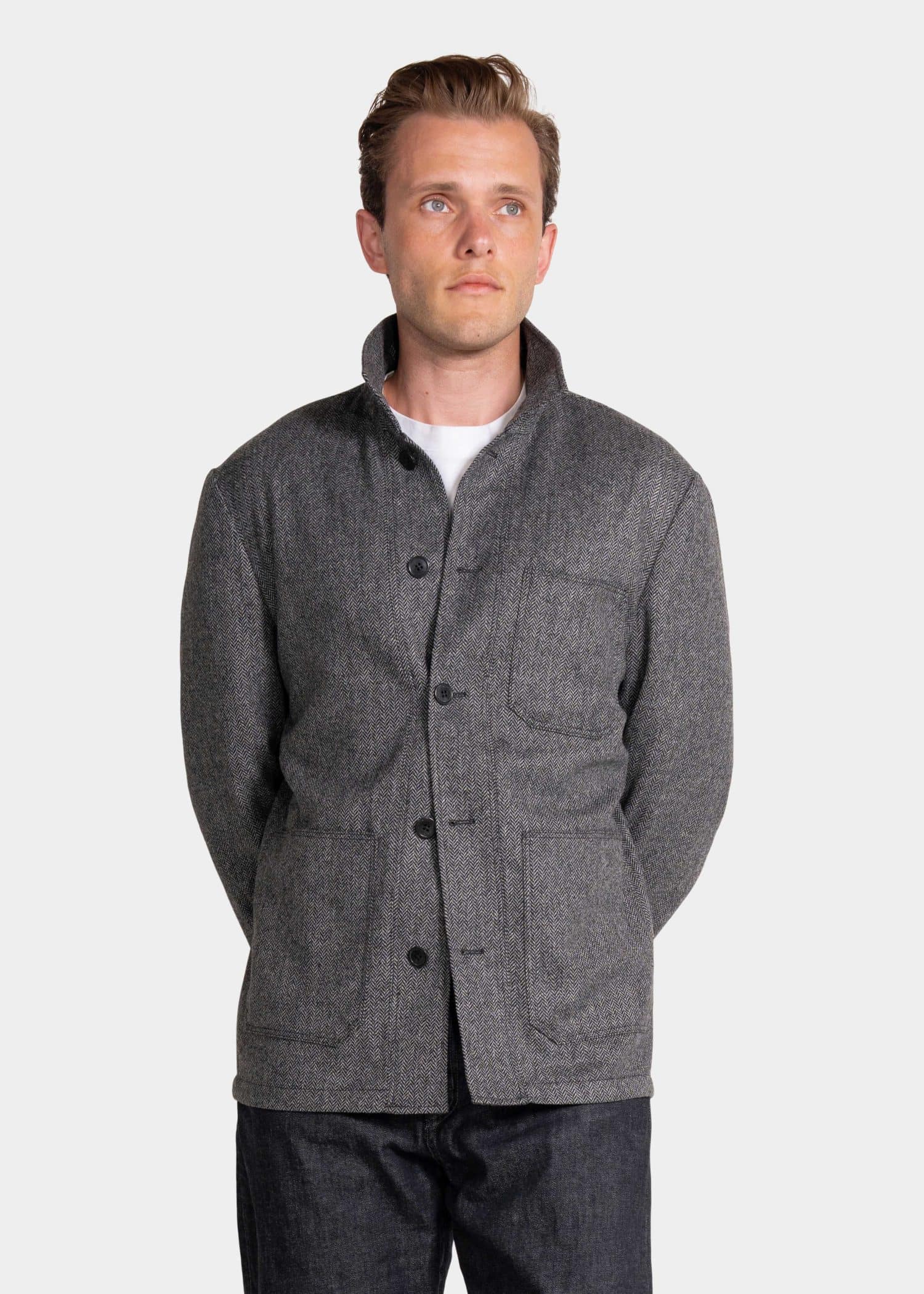 3 mond custom made grey herringbone workwear jacket